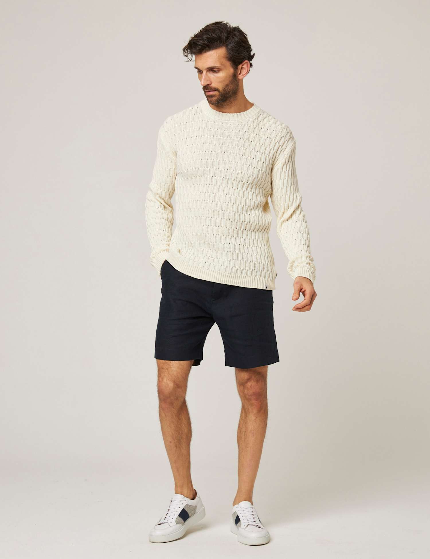 Peregrine Pure Cotton Textured Jumper White