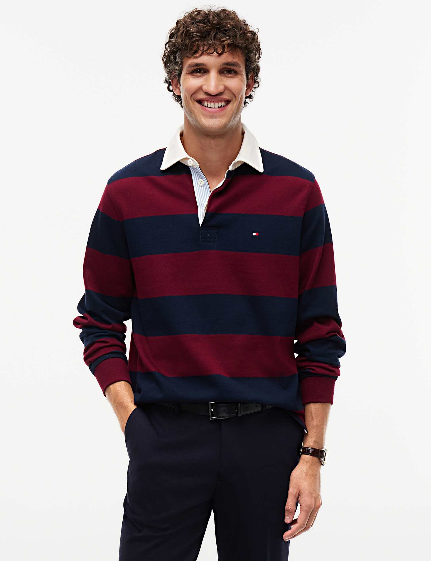 Tommy Hilfiger Pure Cotton Striped Rugby Shirt Burgundy Mix