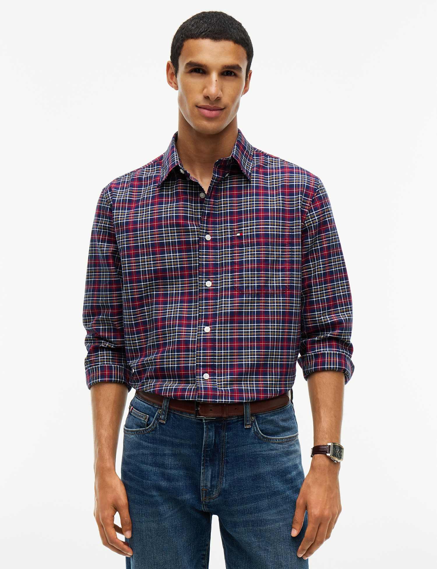 Tommy Hilfiger Pure Cotton Tartan Oxford Shirt Navy Mix