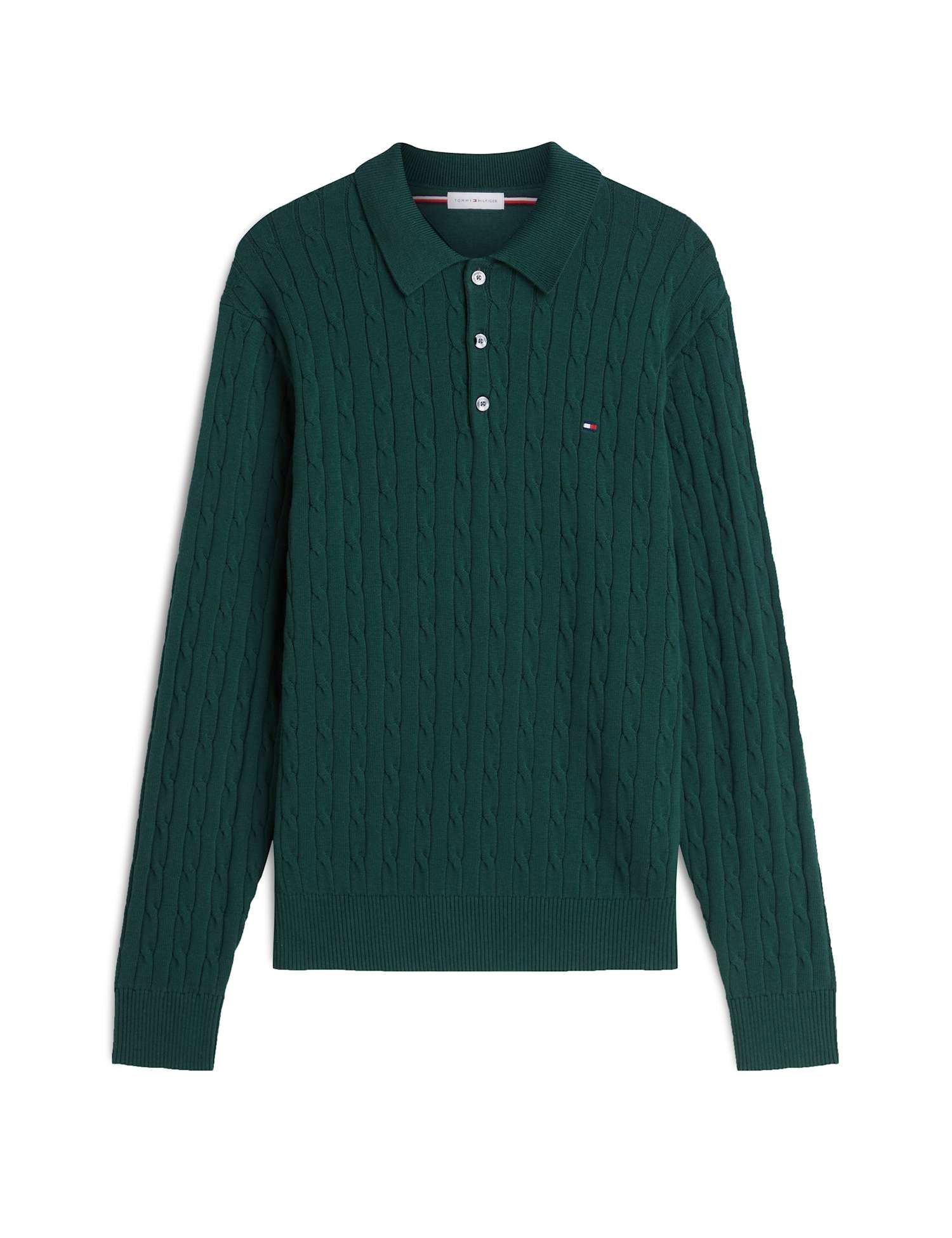 Tommy Hilfiger Pure Cotton Cable Knit Polo Shirt Light Green