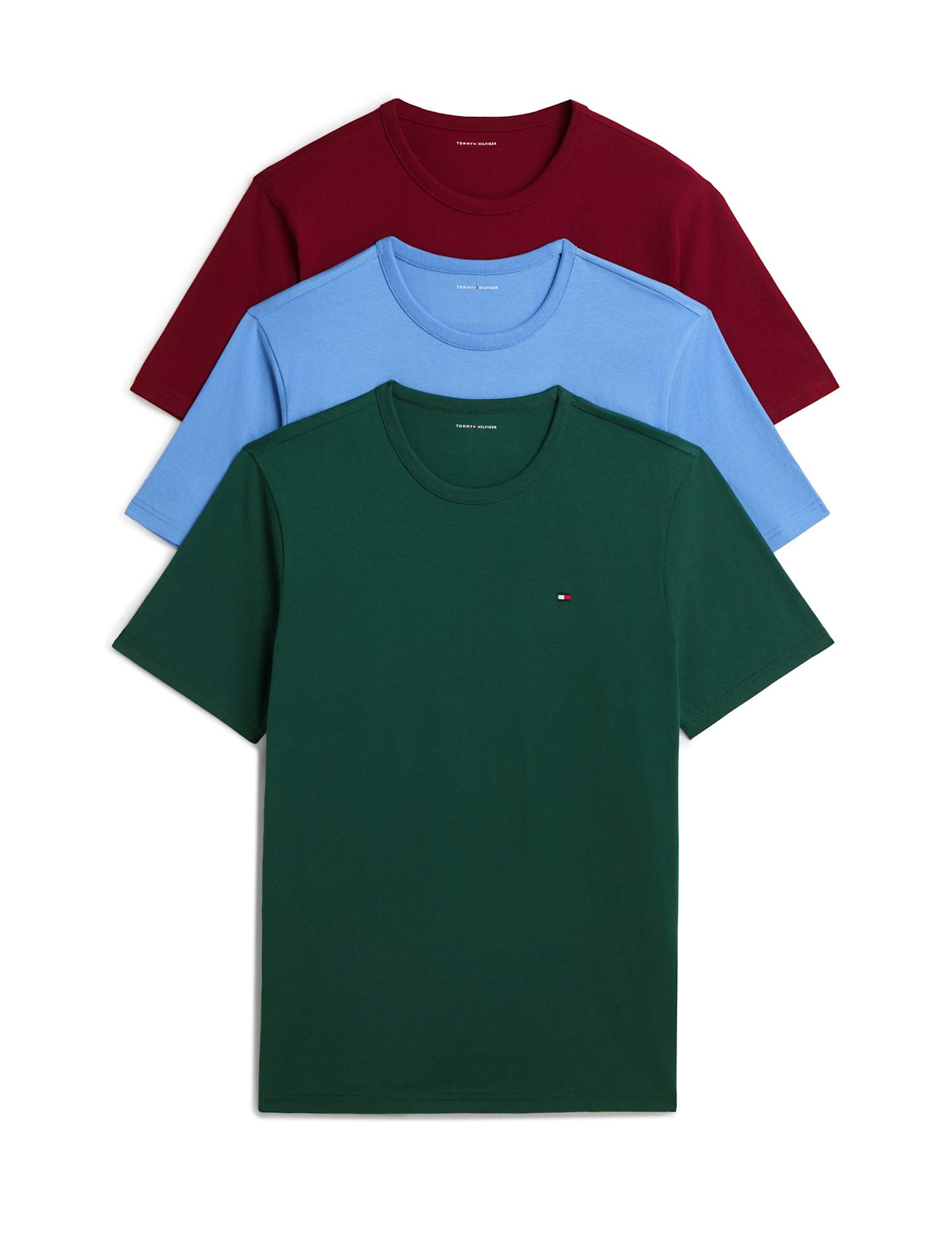 Tommy Hilfiger 3 Pack Pure Cotton T-Shirts Green Mix