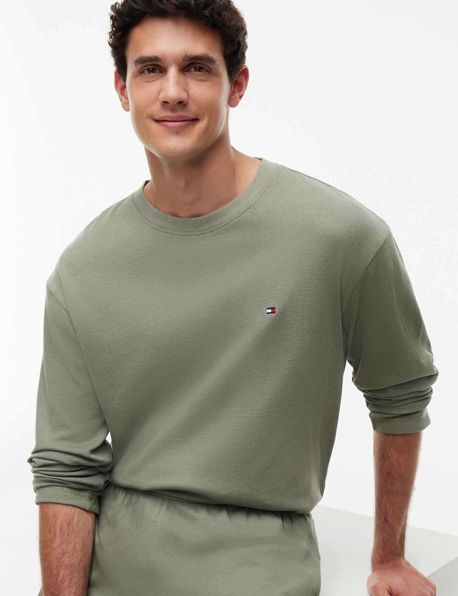 Tommy Hilfiger Original Pure Cotton Waffle Pyjama Set Khaki