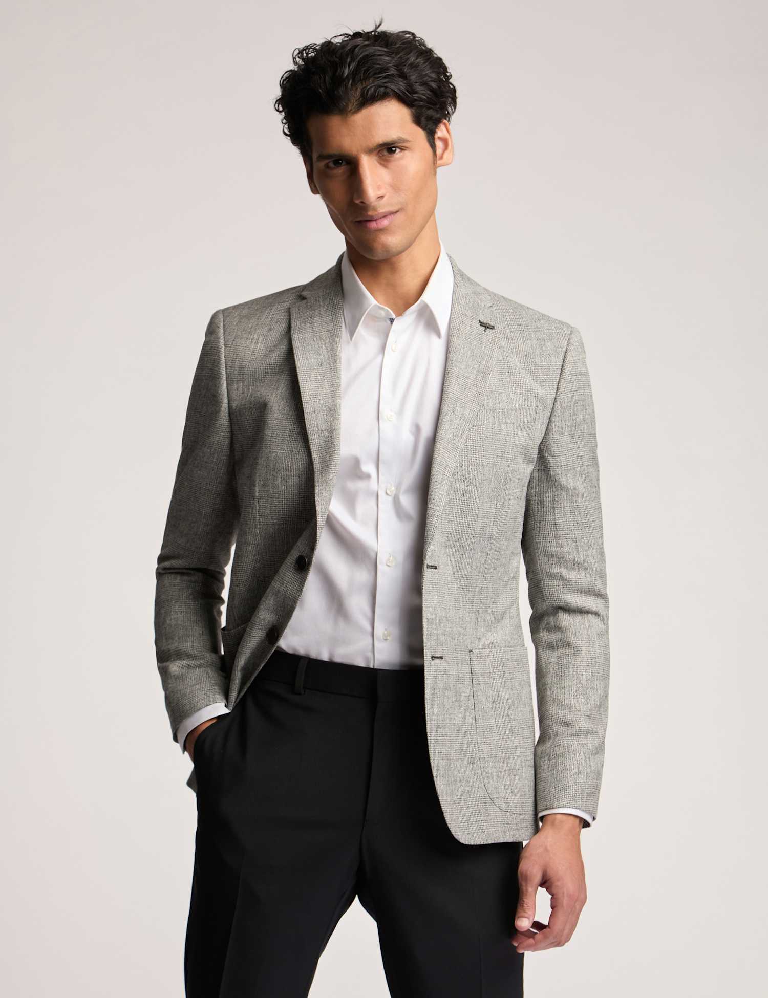 Ted Baker Slim Fit Linen Blend Check Suit Jacket Grey Mix