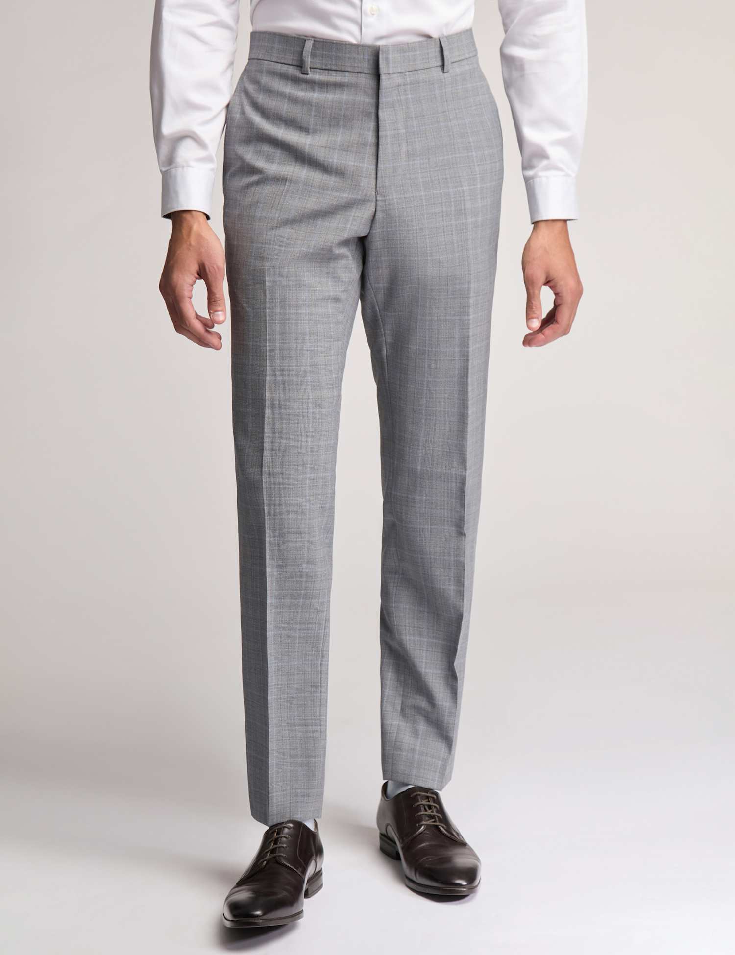 Ted Baker Slim Fit Wool Rich Check Flat Front Trousers Grey Mix