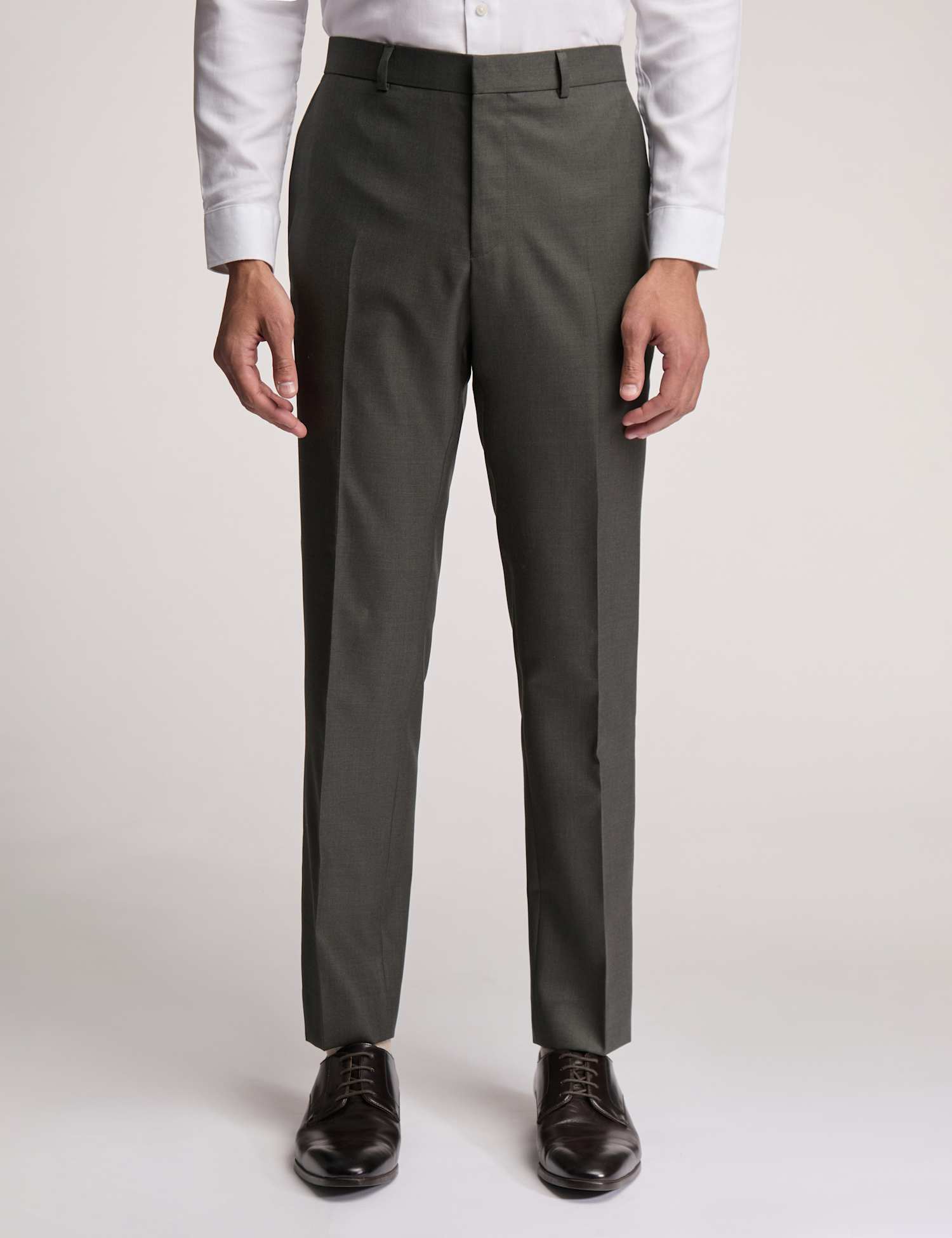 Ted Baker Slim Fit Wool Rich Twill Flat Front Trousers Dark Khaki