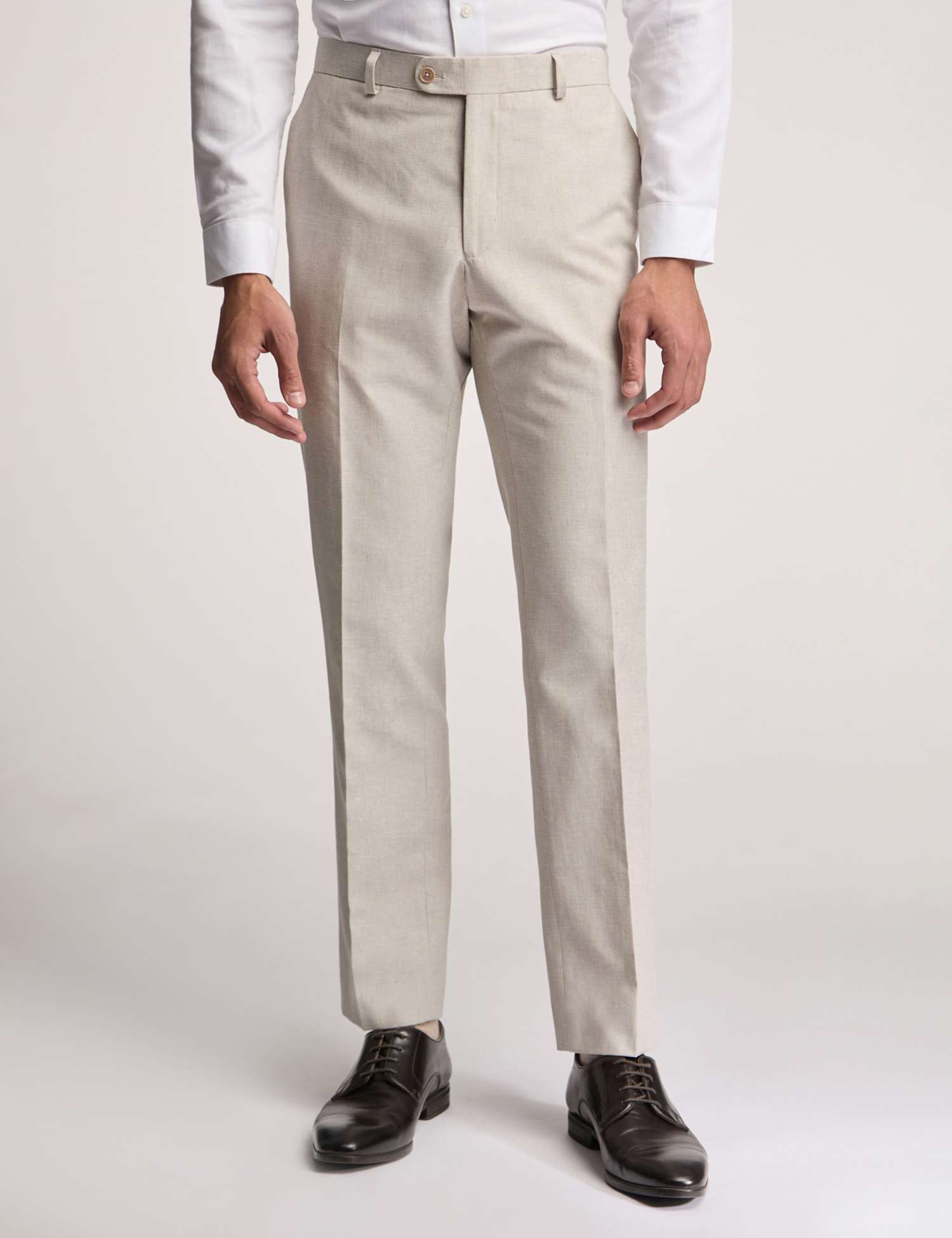 Ted Baker Slim Fit Linen Blend Flat Front Trousers Stone