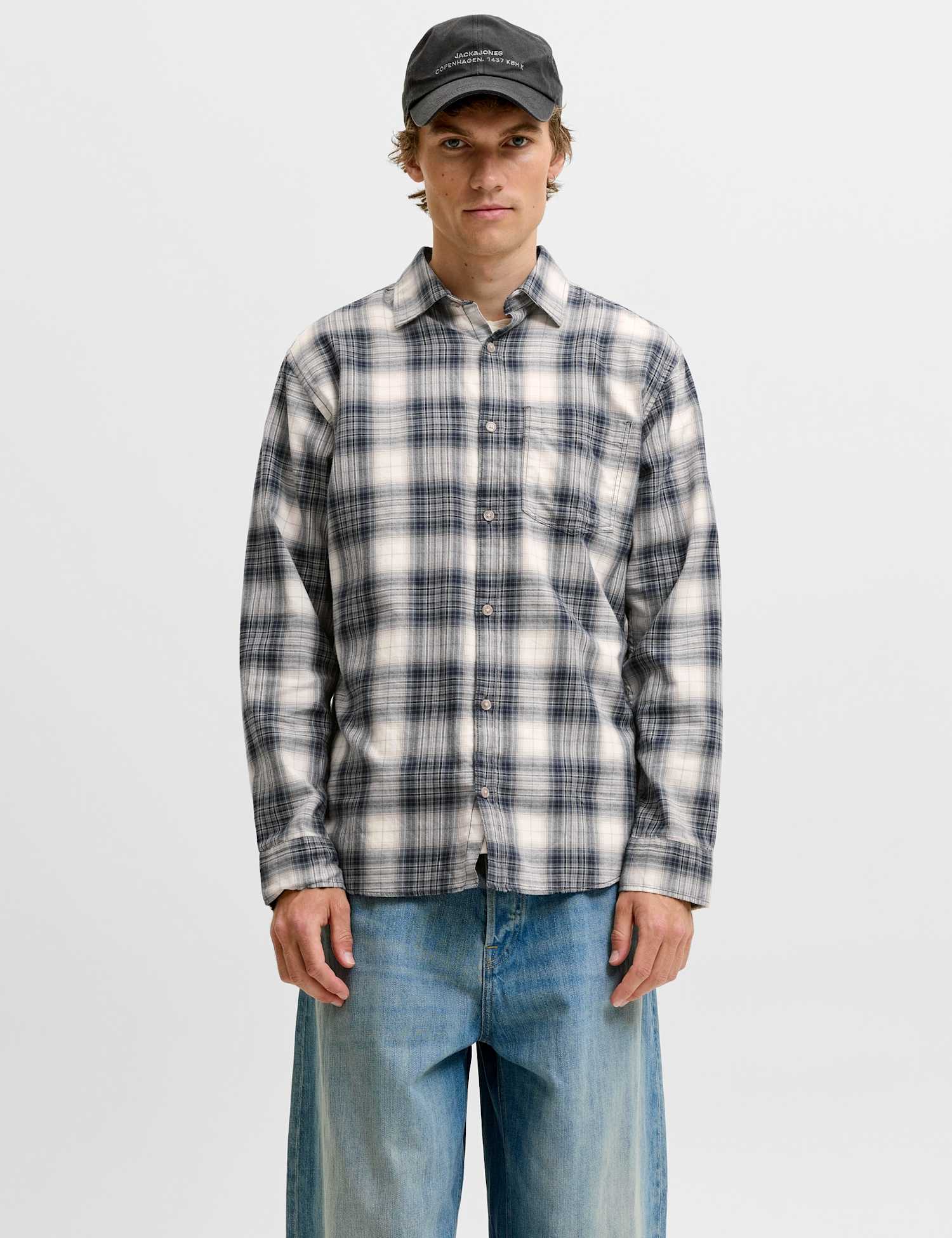 JACK & JONES Pure Cotton Checked Shirt Blue Mix