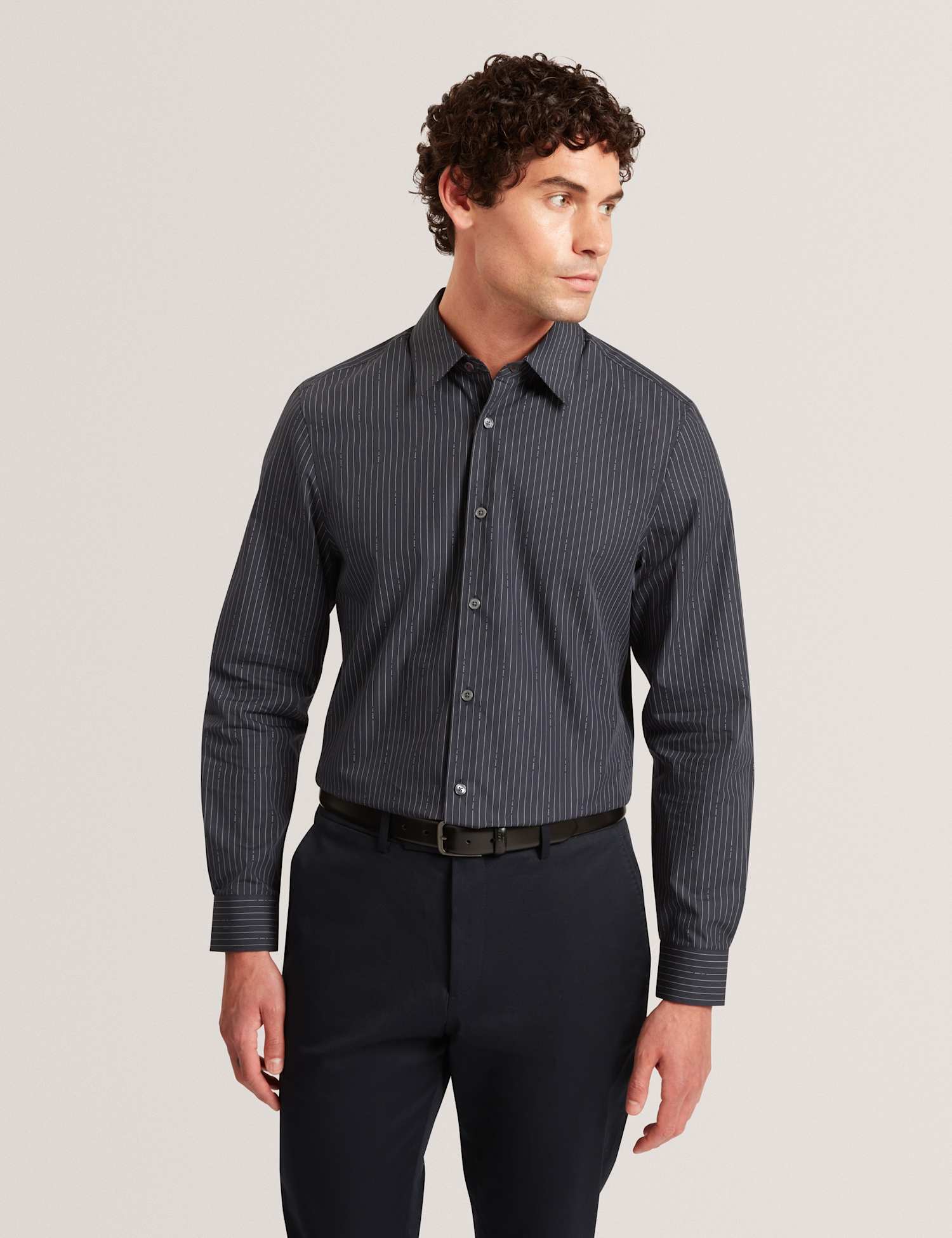 Ted Baker Regular Fit Pure Cotton Pinstripe Shirt Navy