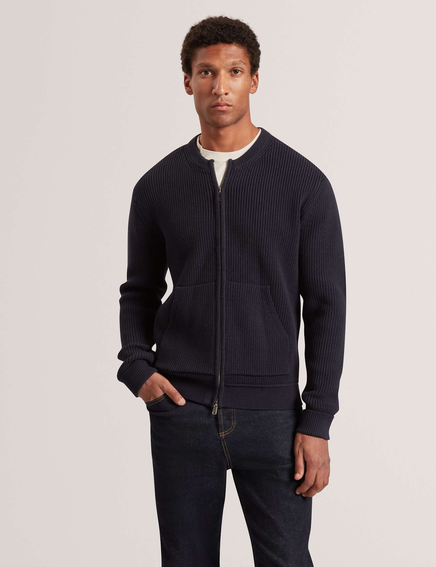 Ted Baker Zip Up Knitted Bomber Jacket Navy