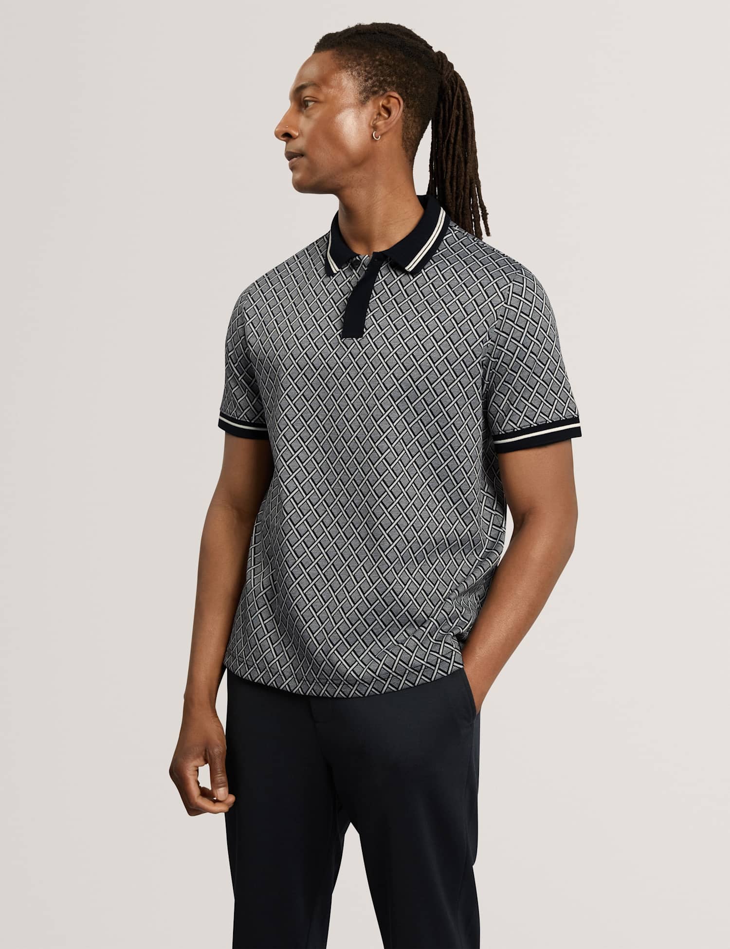 Ted Baker Geometric Print Polo Shirt Navy