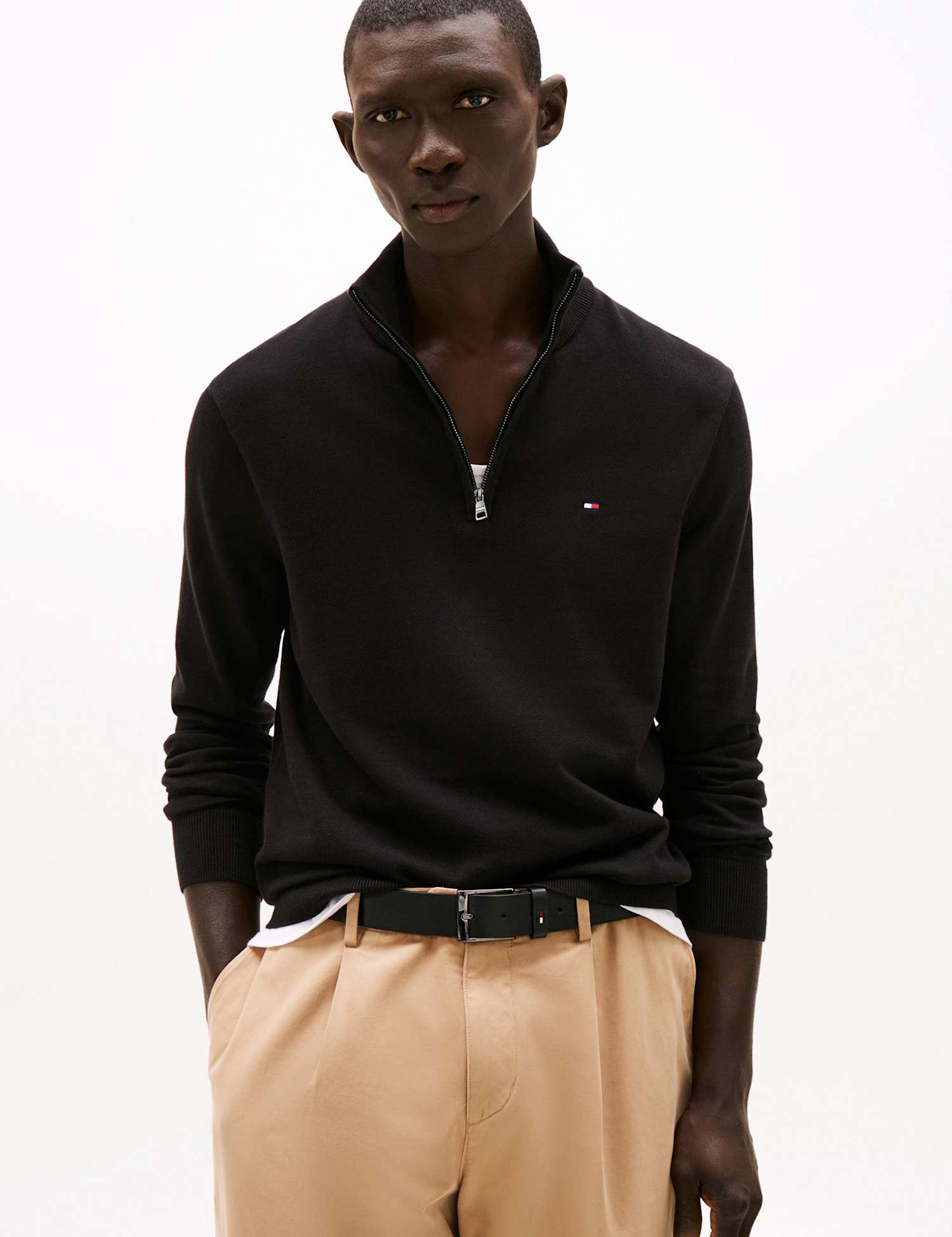 Tommy Hilfiger Pure Cotton Half Zip Jumper Black