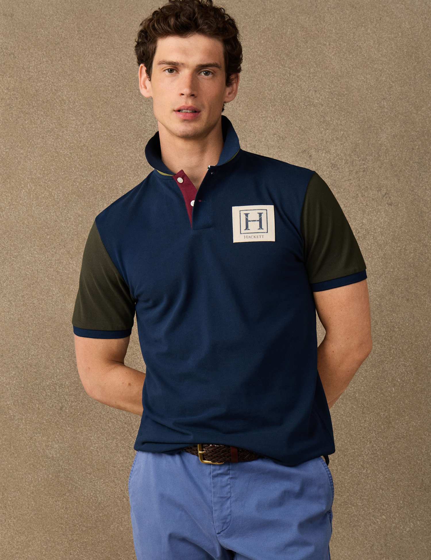 Hackett Pure Cotton Colour Block Polo Shirt Navy