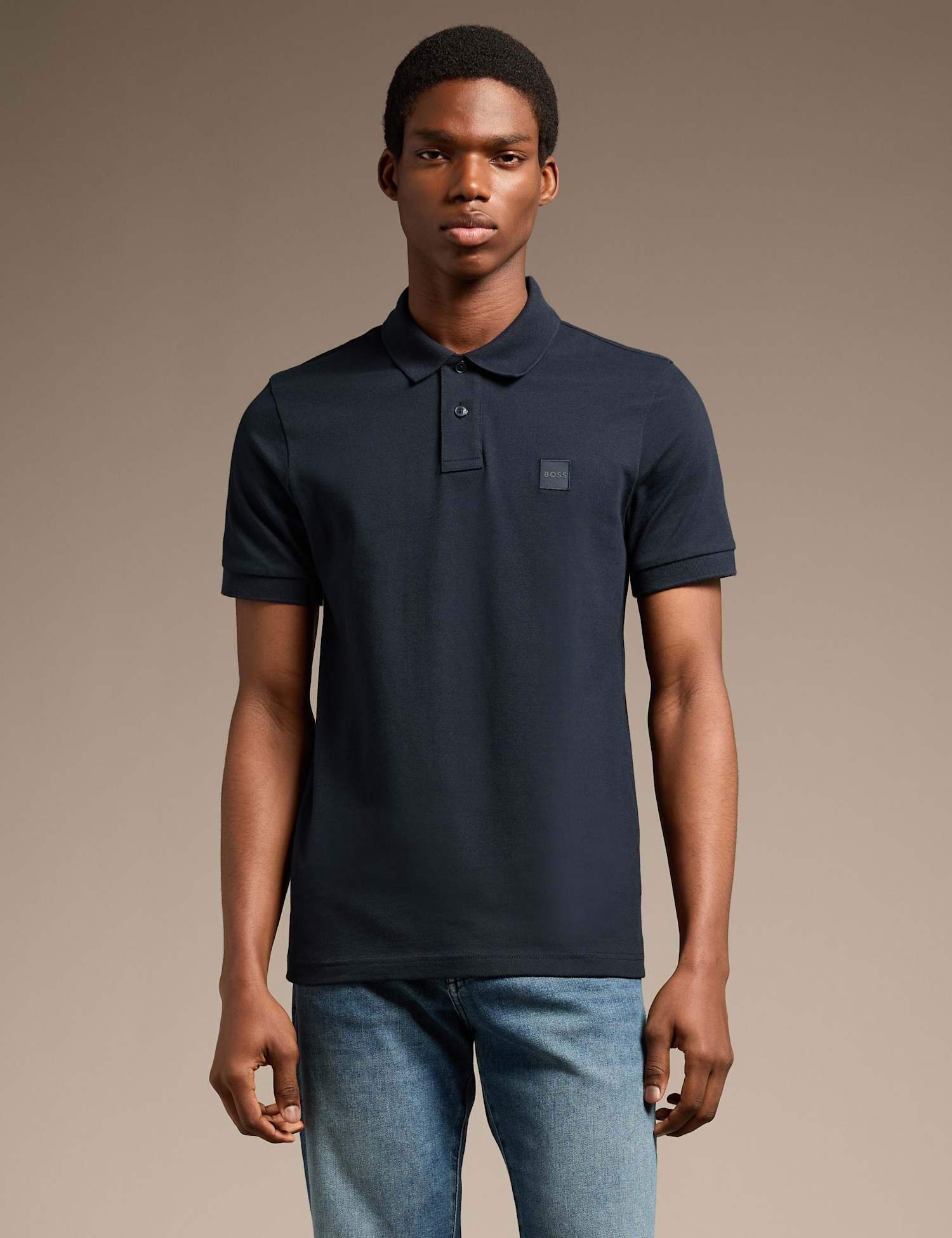 Boss Passenger Cotton Rich Pique Polo Shirt Navy