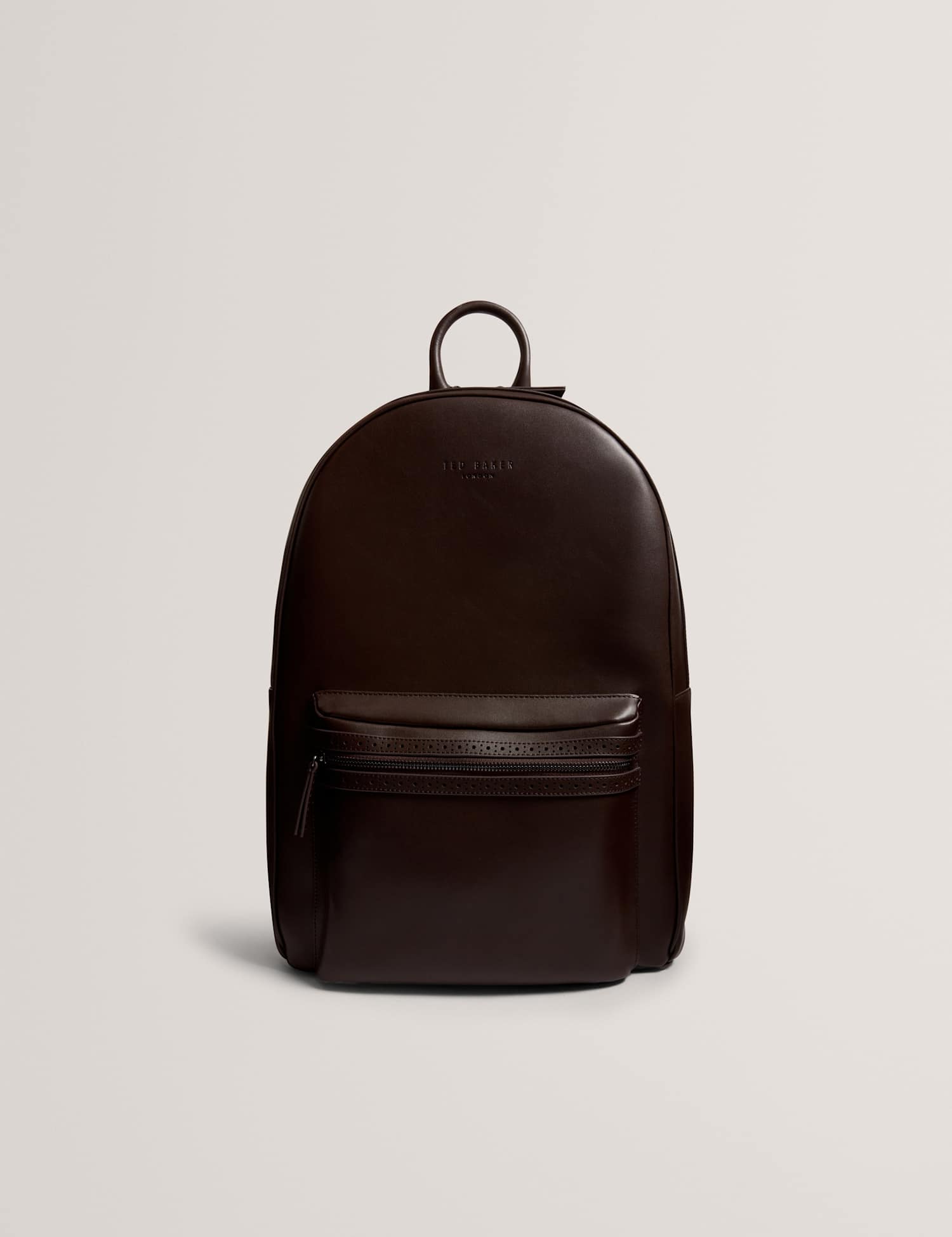 Ted Baker Leather Brogue Detail Zip Around Backpack Dark Brown