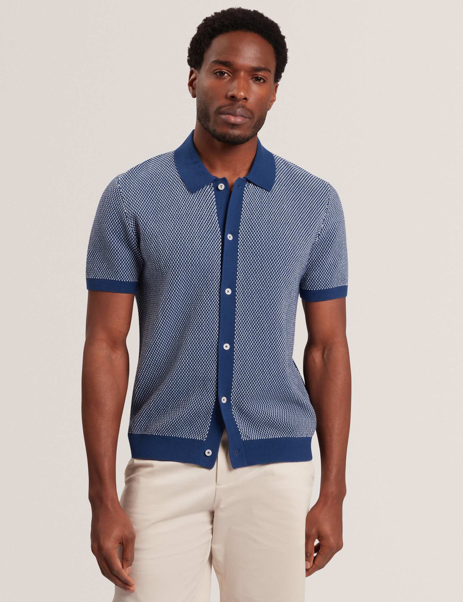 Ted Baker Pure Cotton Noliva Button-through Polo Shirt Navy