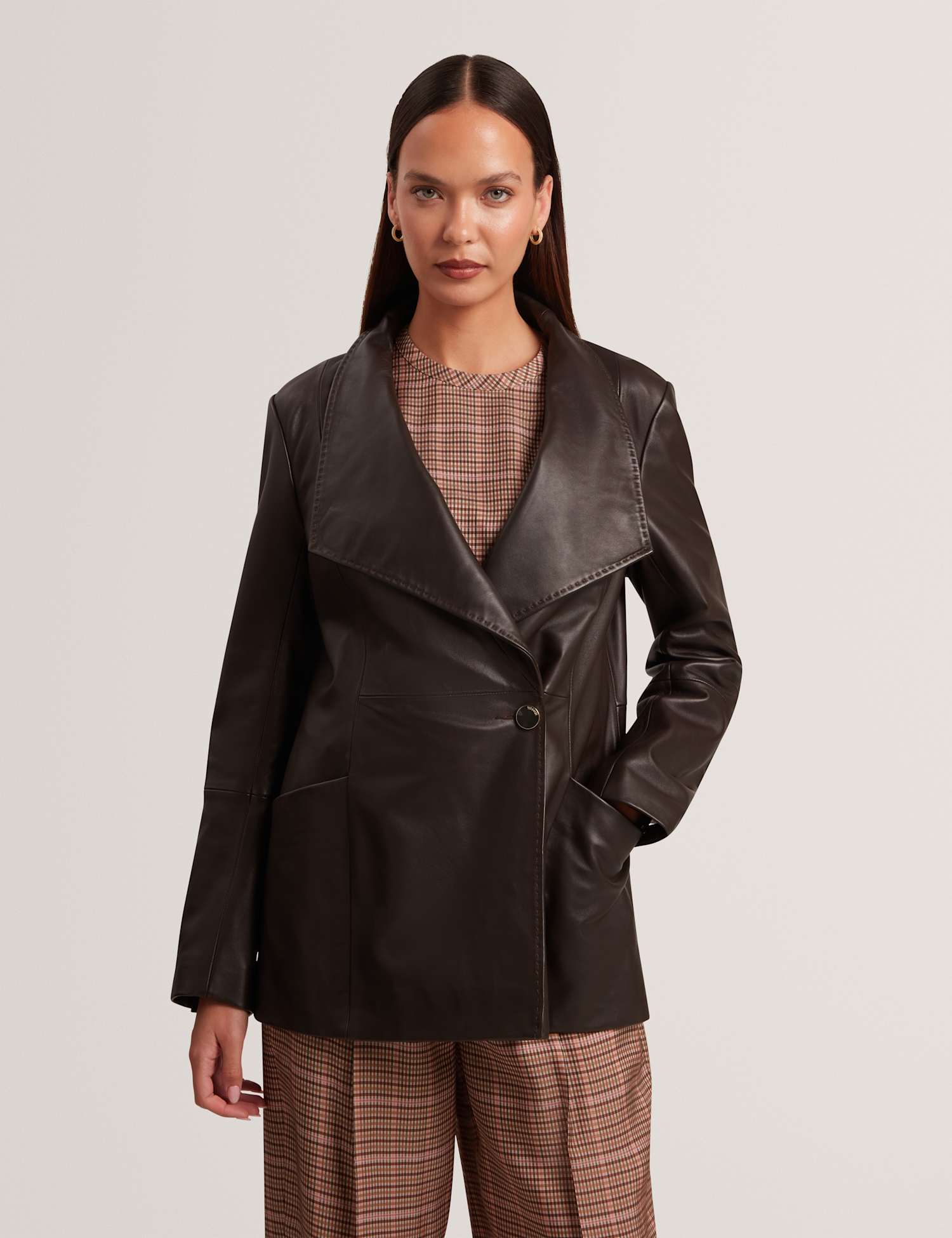Ted Baker Leather Blazer Brown