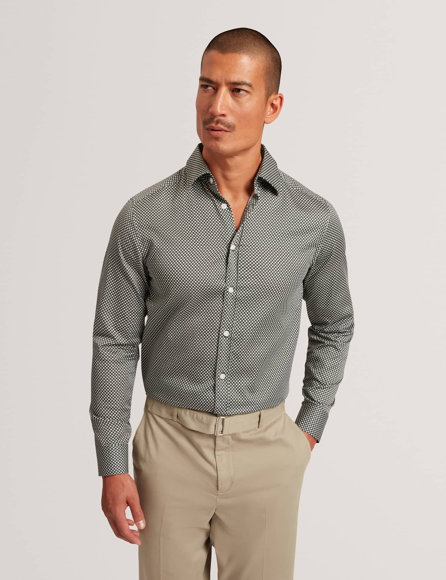 Ted Baker Regular Fit Pure Cotton Geometric Dress Shirt Khaki