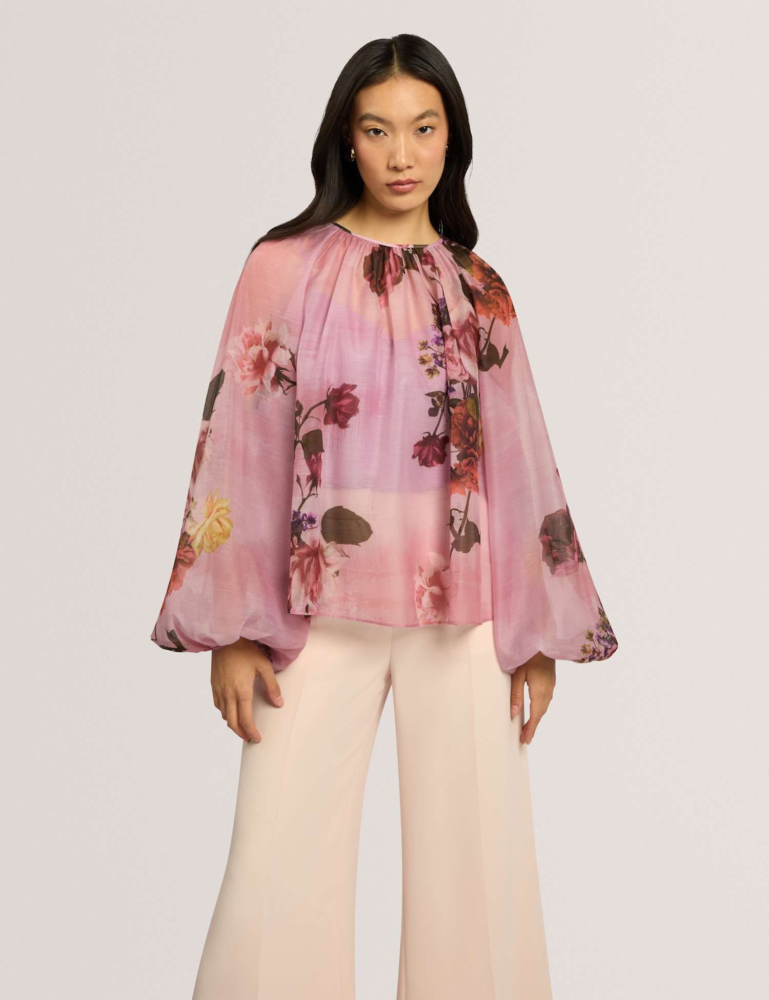Ted Baker Floral Puff Sleeve Blouse Light Pink