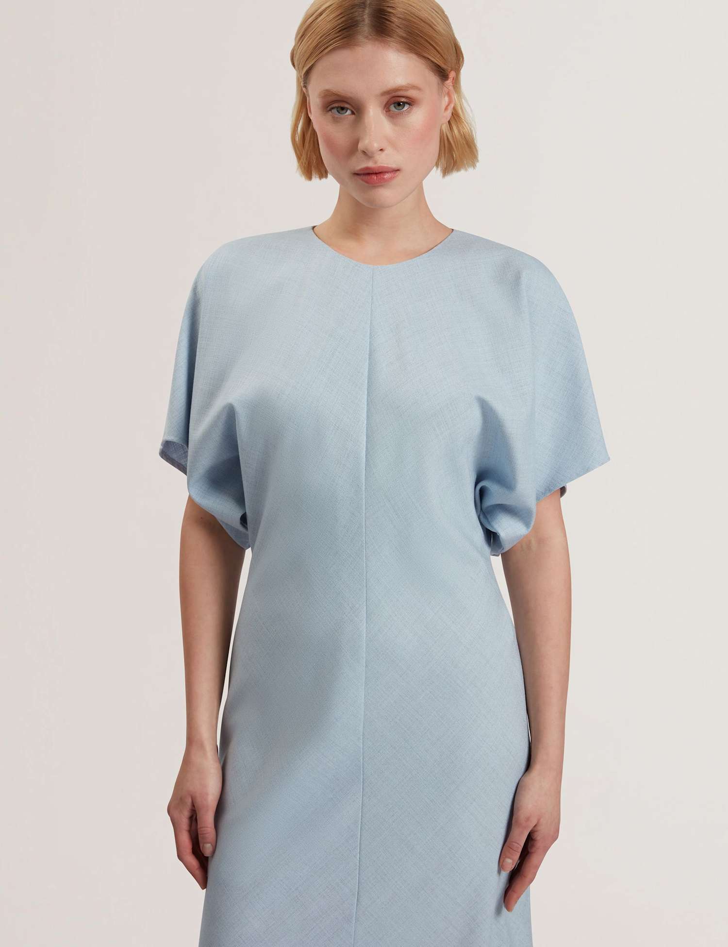 Ted Baker Round Neck Midaxi Tailored Dress with Wool Light Blue