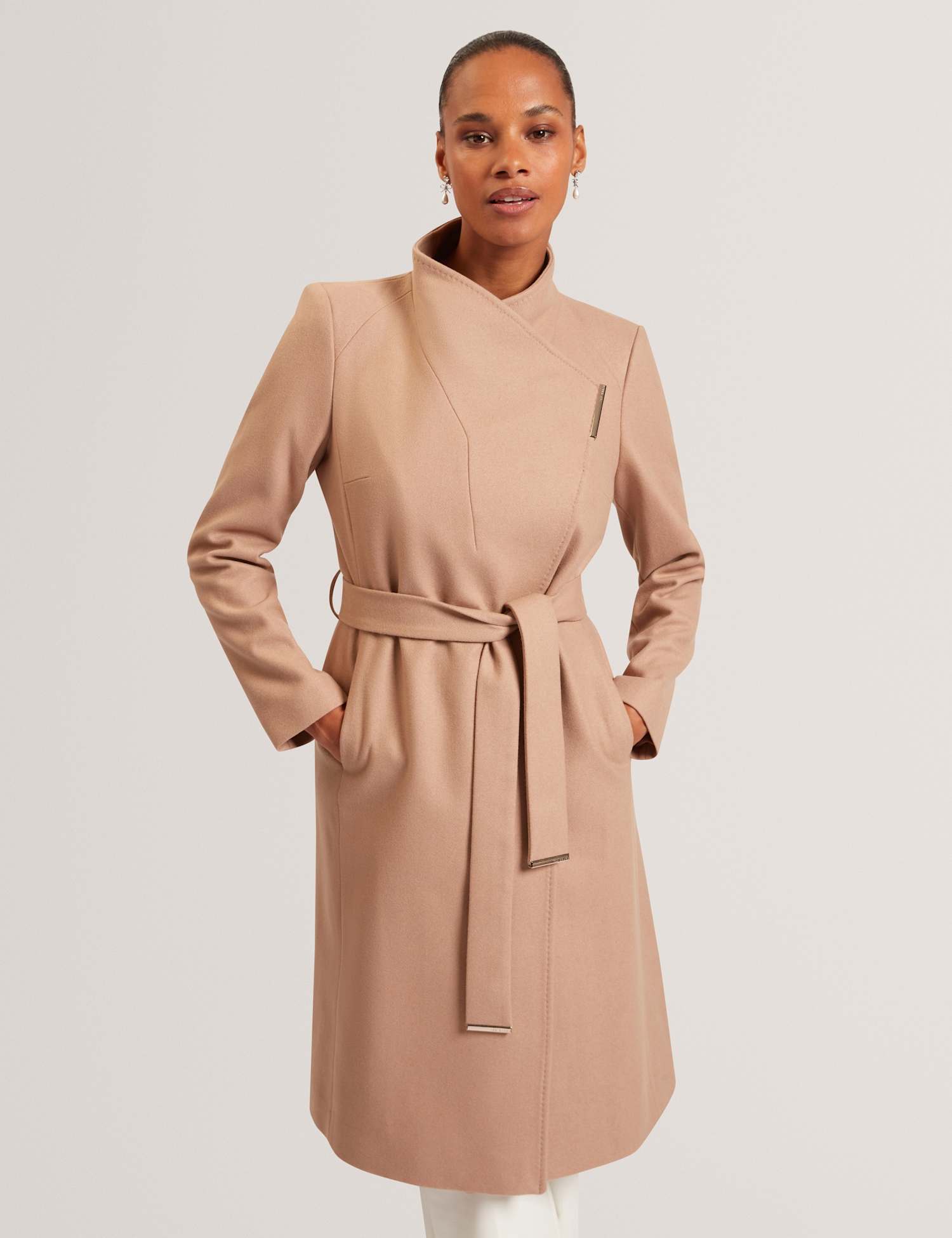 Ted Baker Wool Rich Wrap Coat Camel