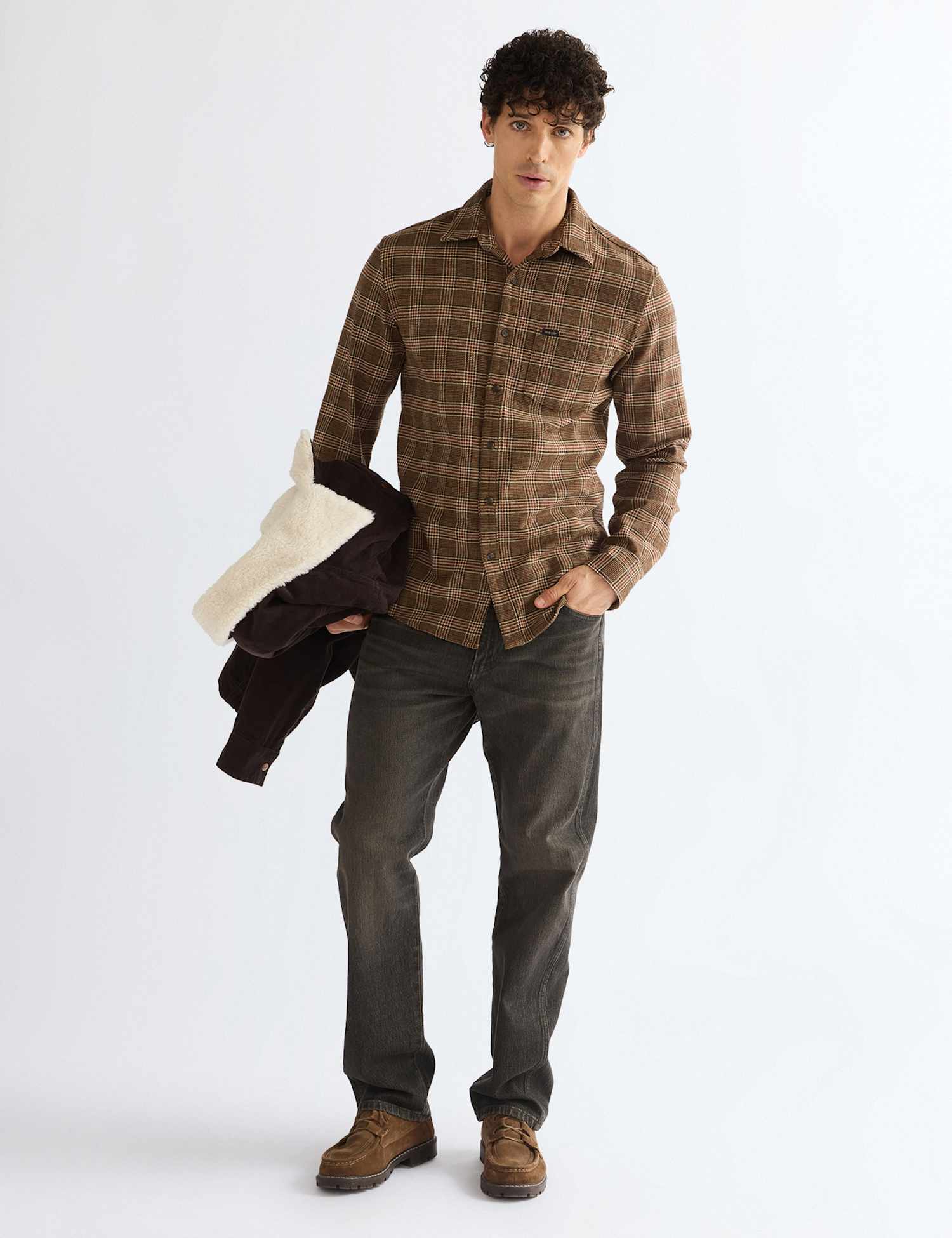Wrangler Regular Fit Pure Cotton Checked Shirt Brown