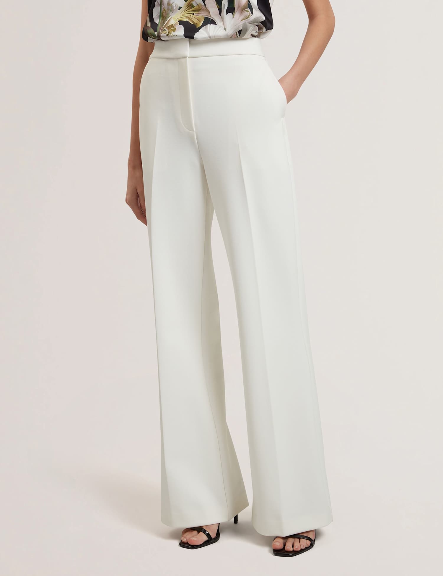 Ted Baker High Waisted Flared Trousers Ivory