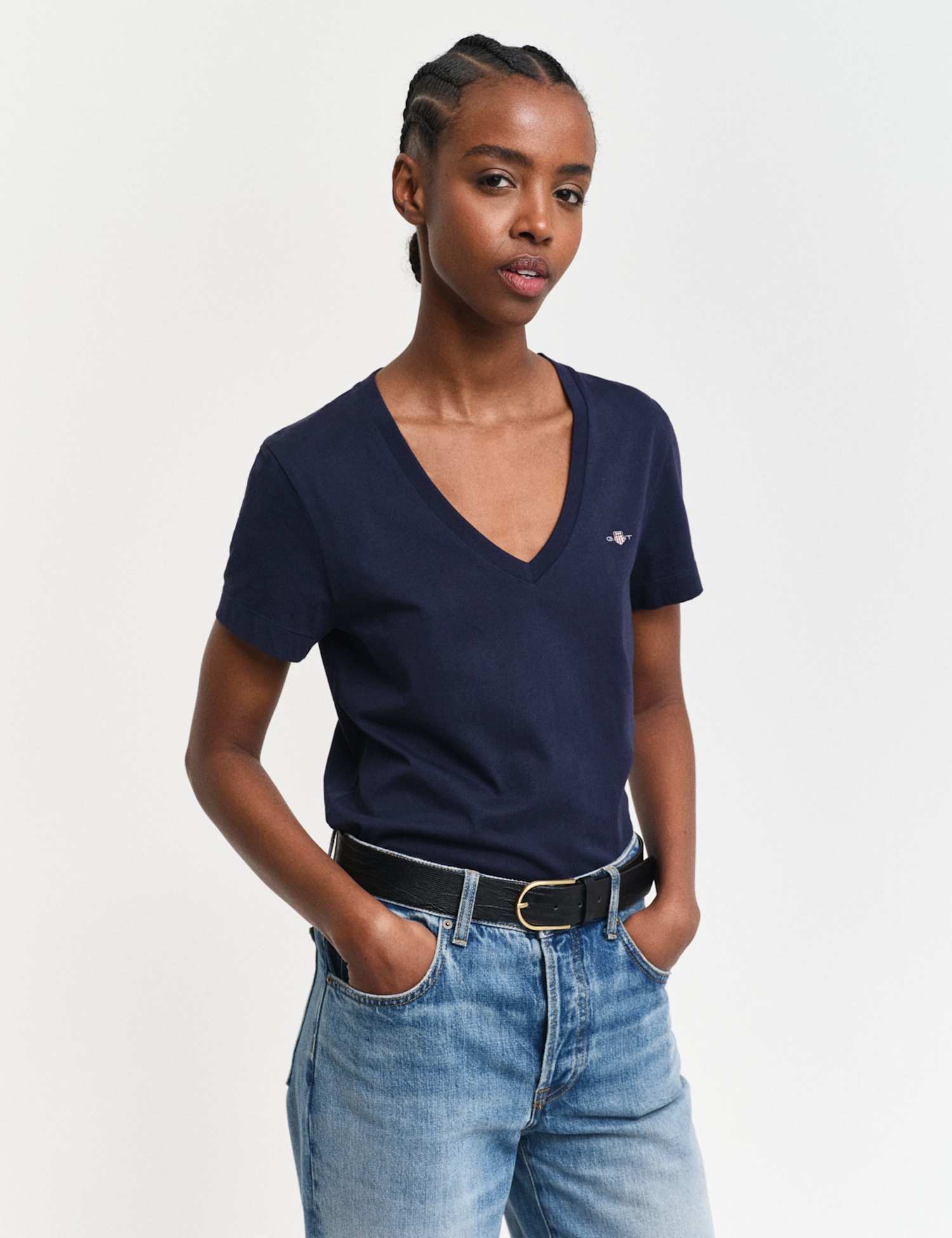 GANT Pure Cotton Regular Fit Neck T-Shirt Navy