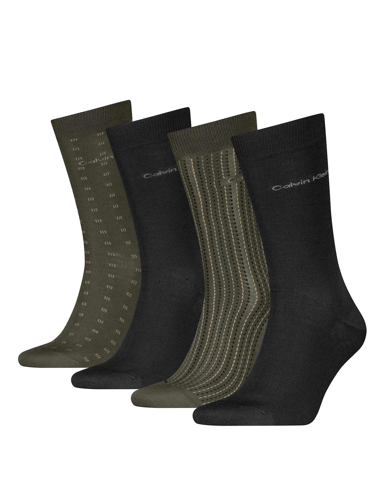 Calvin Klein 4 Pack Cotton Rich Patterned Socks Gift Set Olive