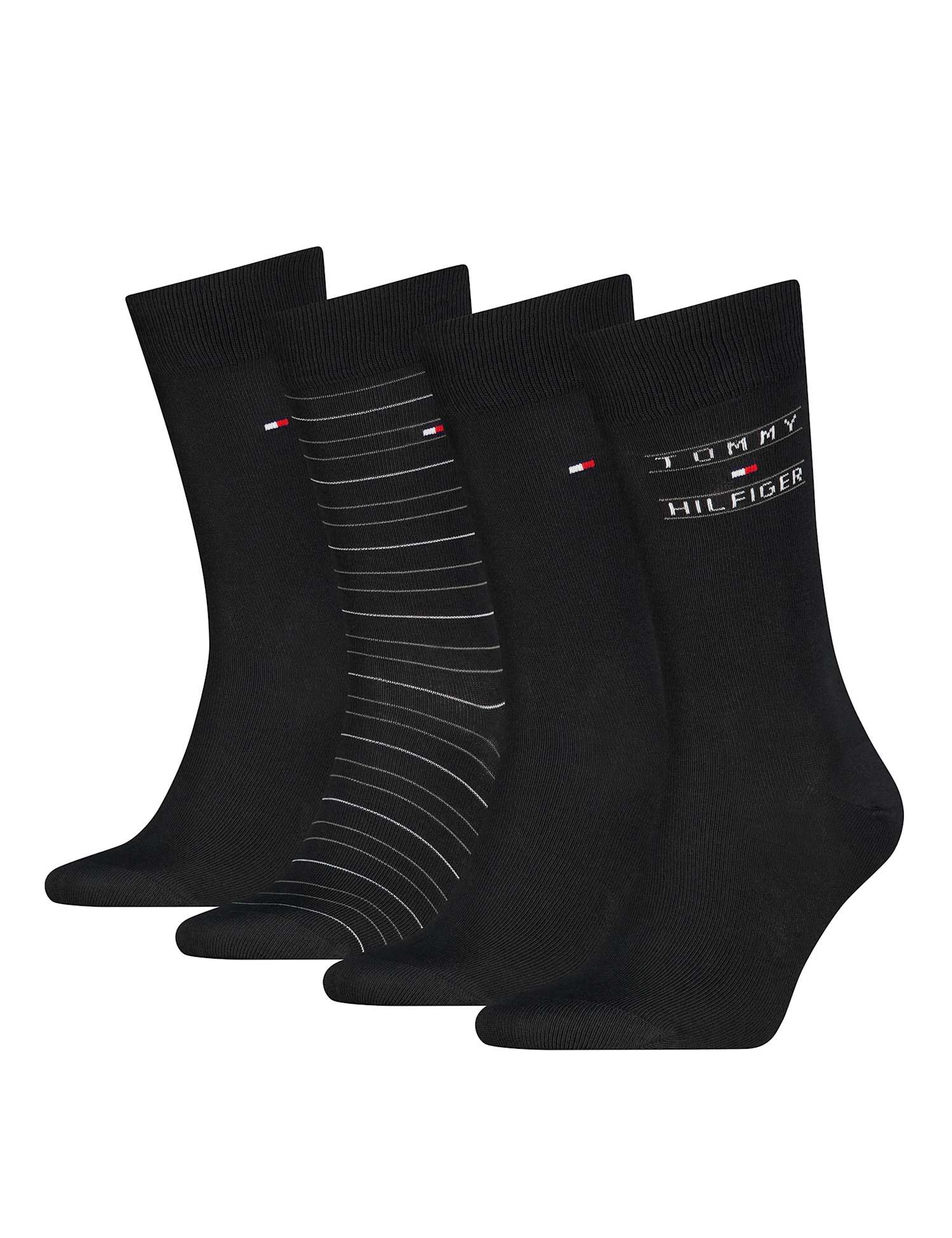 Tommy Hilfiger 4 Pack Cotton Rich Striped Socks Black Mix