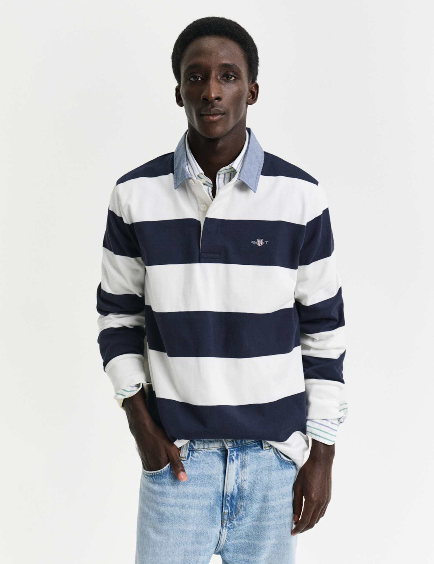 GANT Pure Cotton Striped Rugby Shirt White Mix