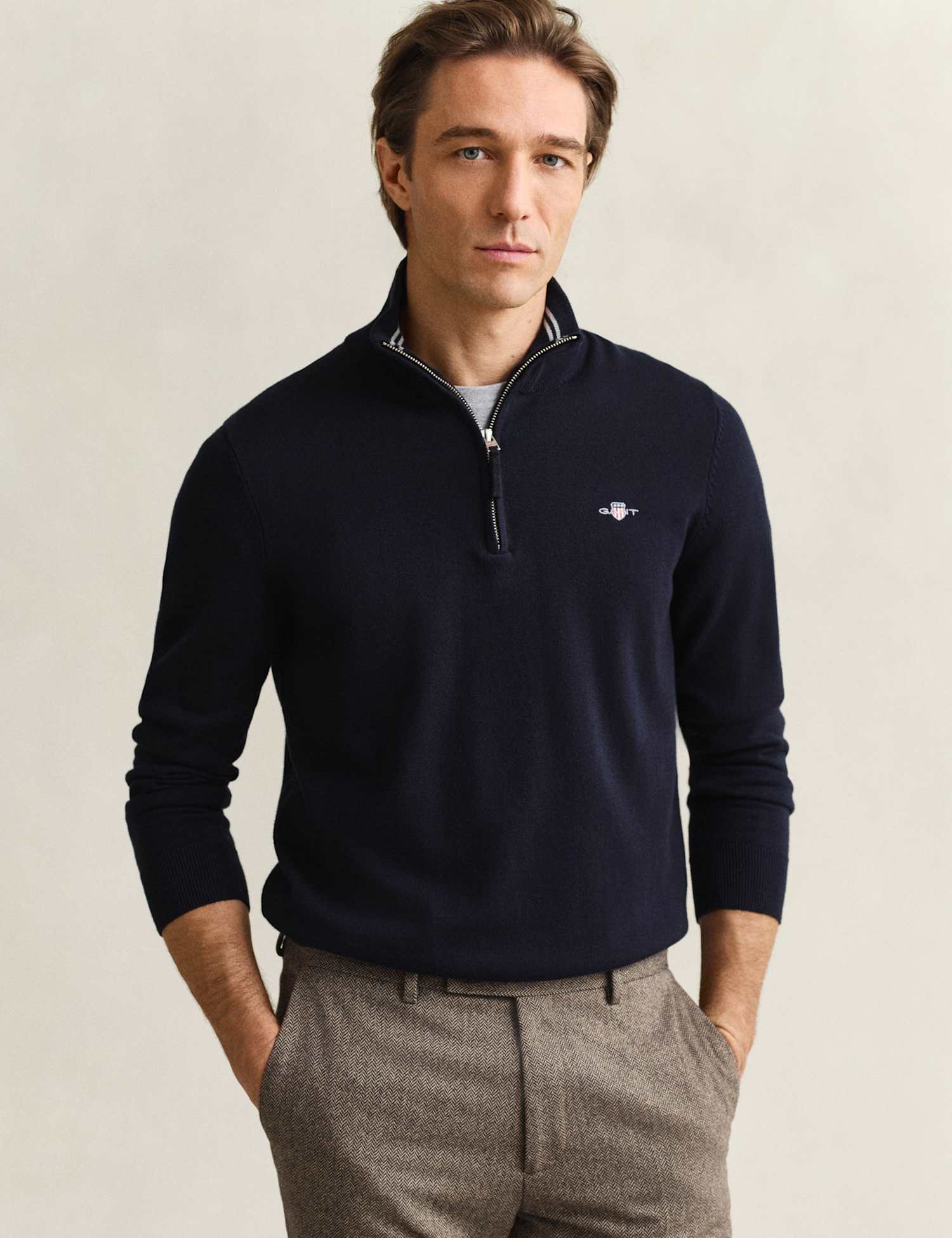 GANT Pure Cotton Funnel Neck Half Zip Jumper Navy