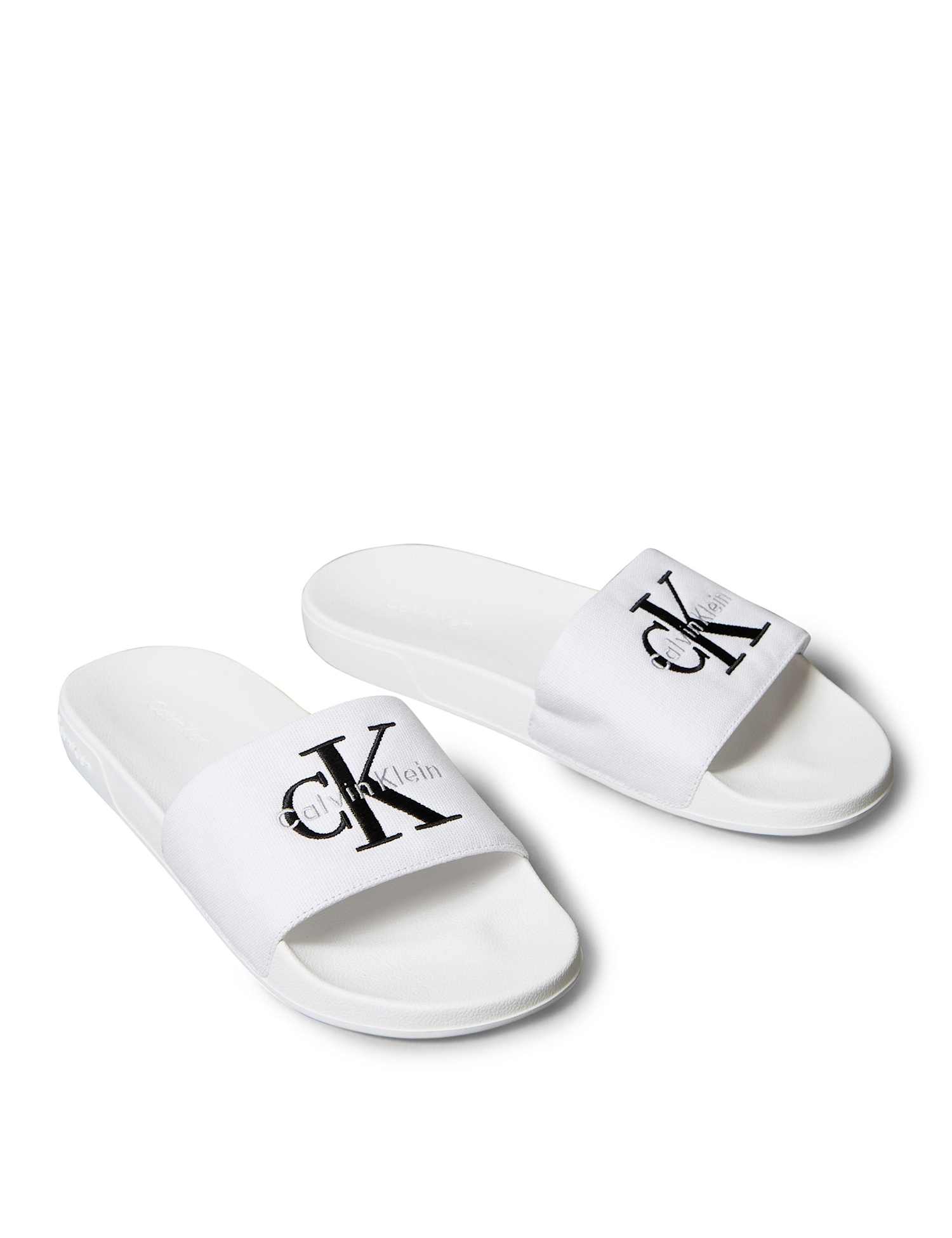 Calvin Klein Canvas Contoured Logo Sliders White