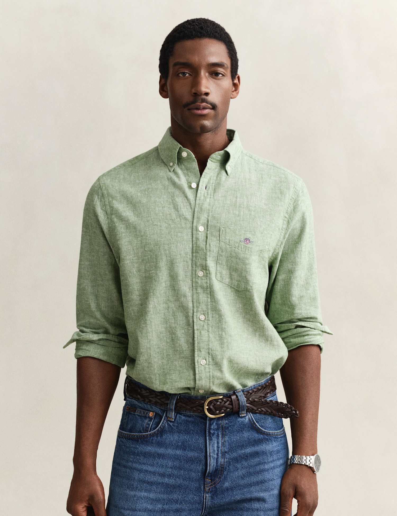 GANT Regular Fit Linen Rich Oxford Shirt Green