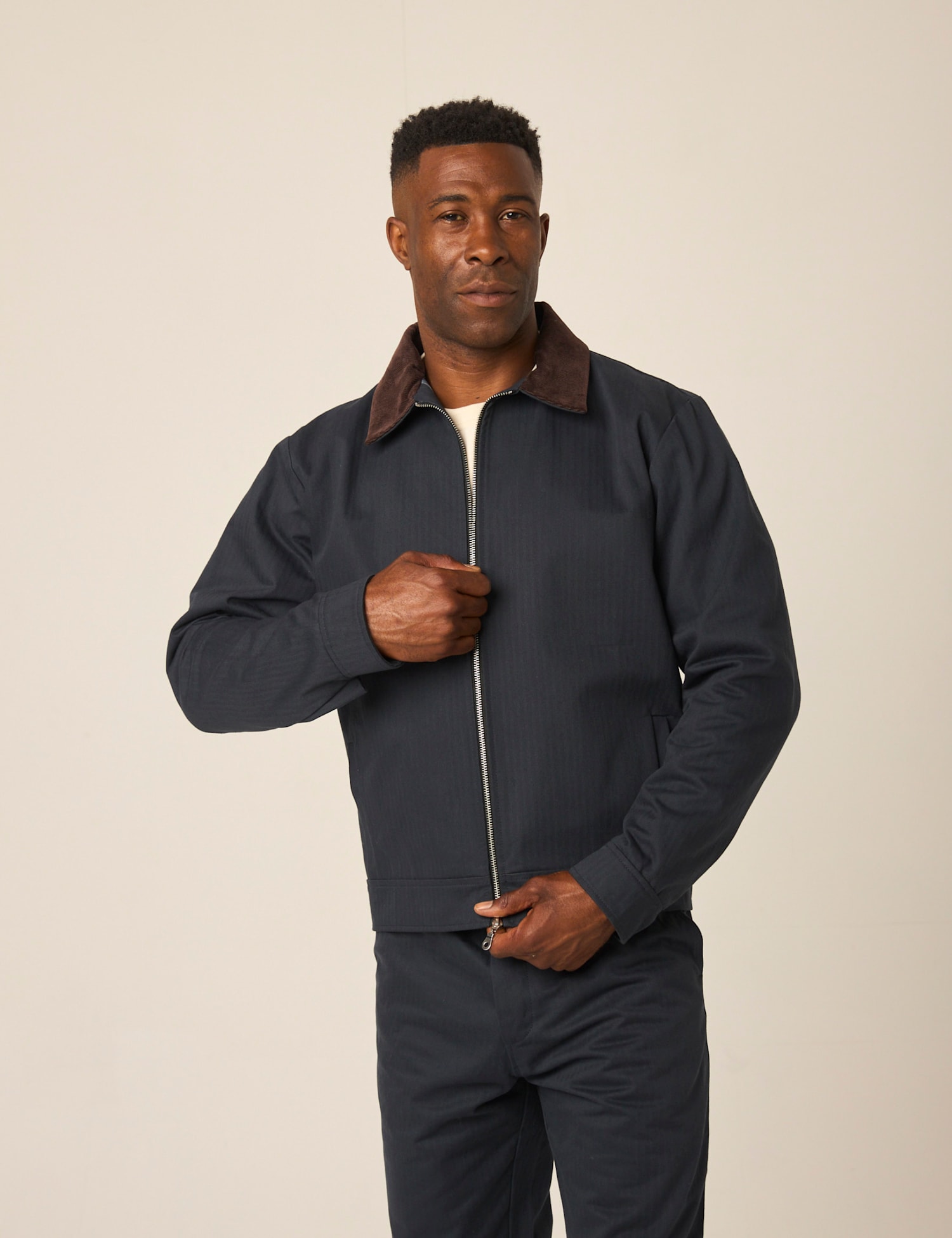 Peregrine Pure Cotton Herringbone Workwear Jacket Navy
