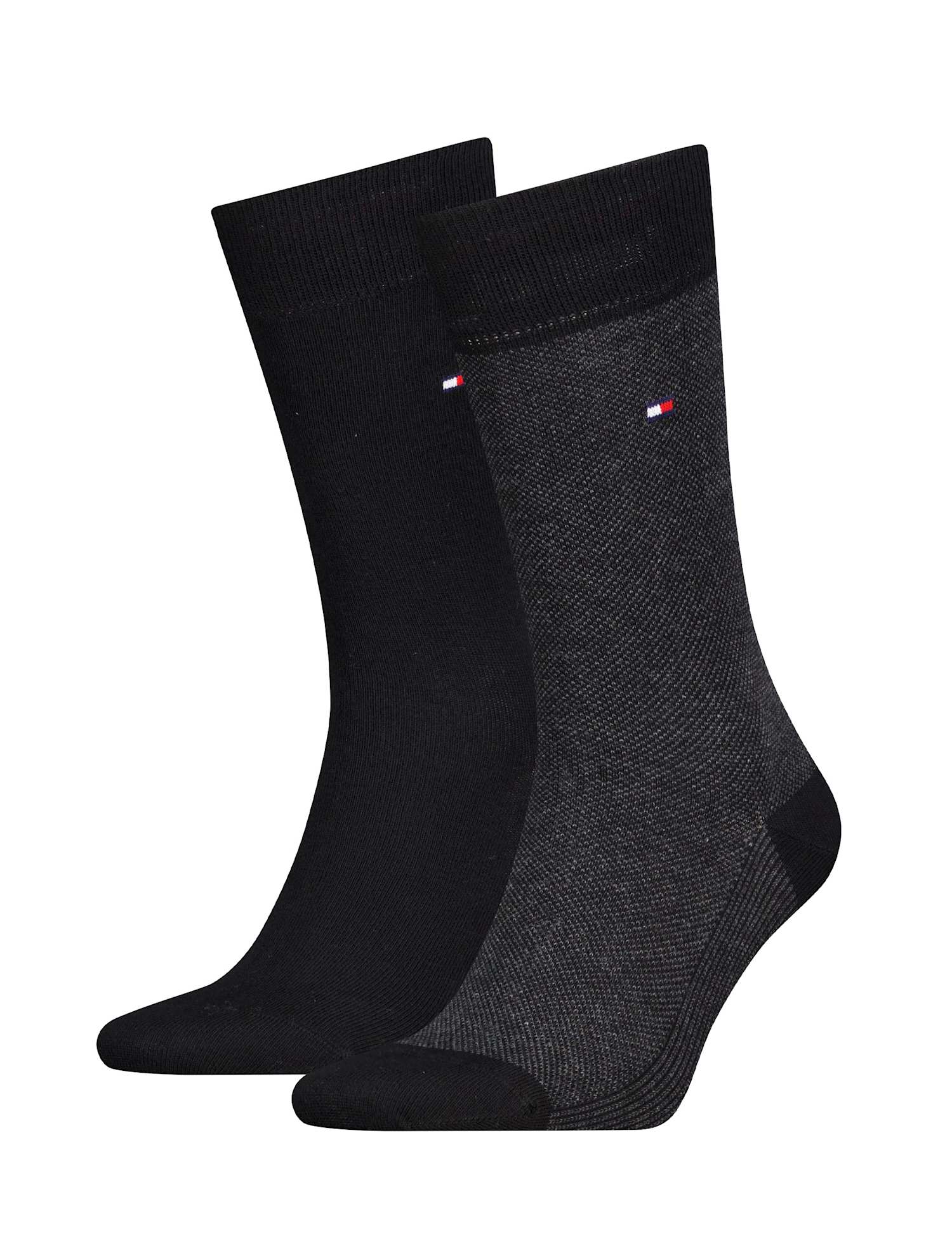 Tommy Hilfiger 2 Pack Birdseye & Plain Cotton Rich Socks Black Mix
