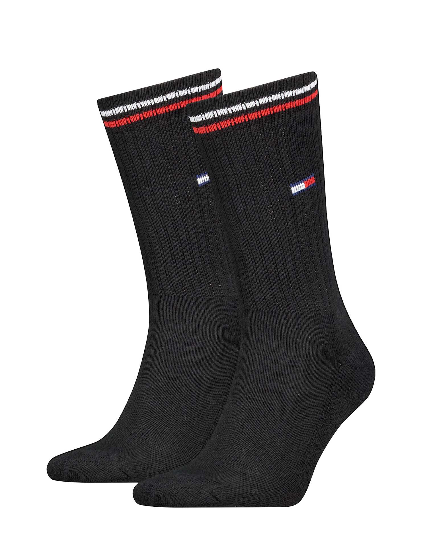Tommy Hilfiger 2 Pack Striped Cuff Cotton Rich Sports Socks Black