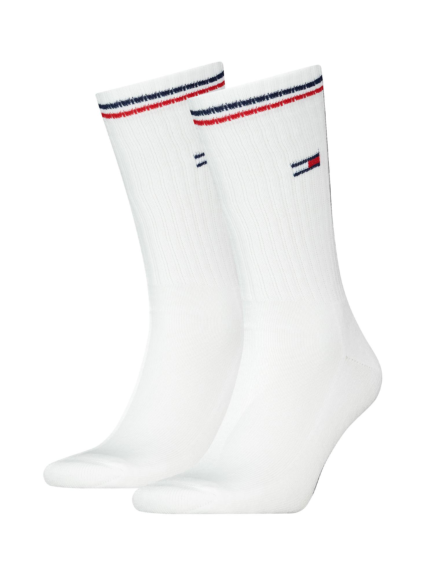 Tommy Hilfiger 2 Pack Striped Cuff Cotton Rich Sports Socks White
