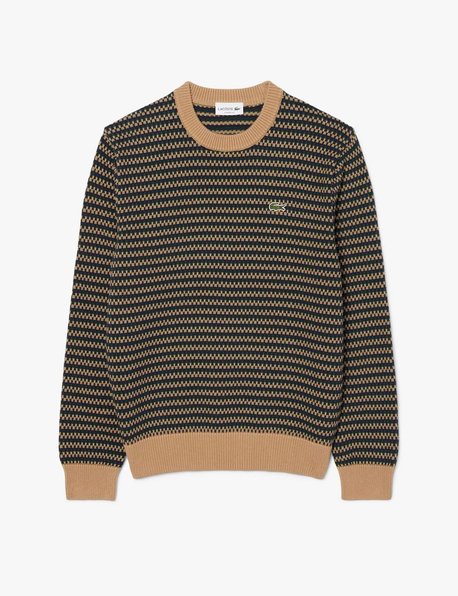Lacoste Cotton Rich Striped Crew Neck Jumper Green Mix