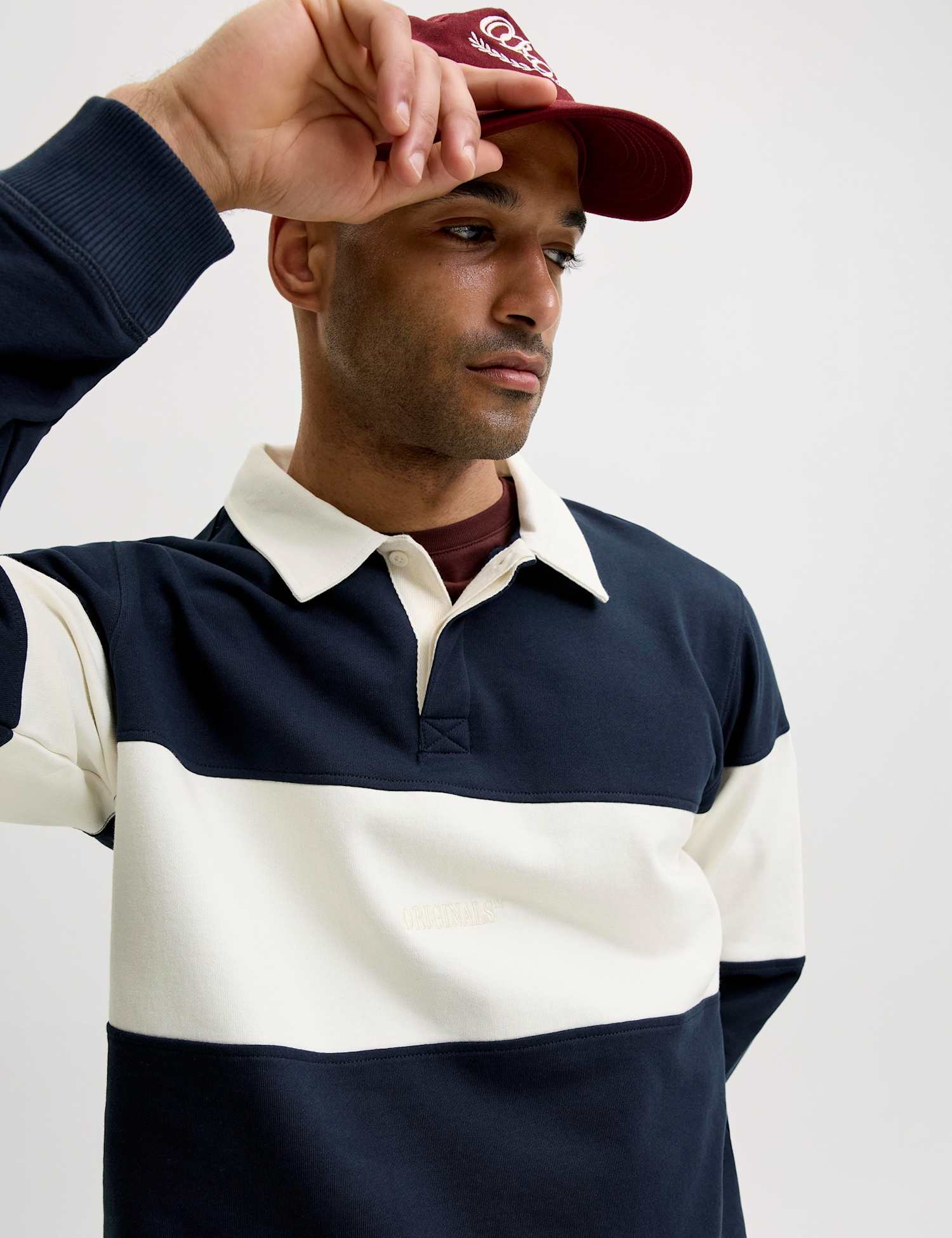 JACK & JONES Pure Cotton Striped Rugby Shirt Navy Mix