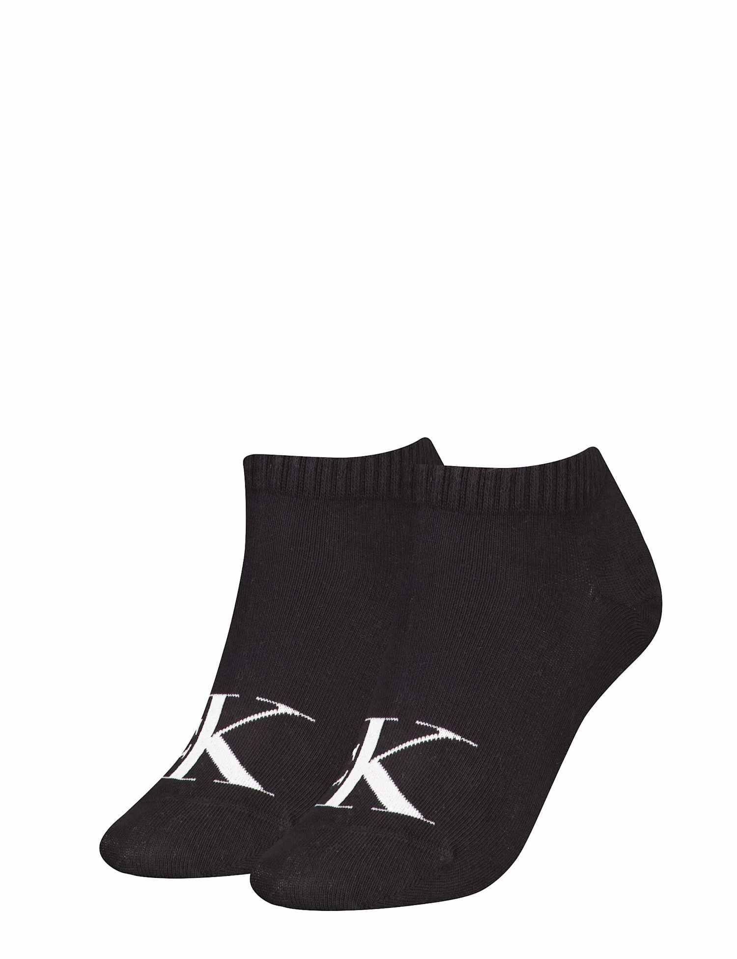 Calvin Klein 2 Pack Cotton Rich Monogram Logo Trainer Socks Black