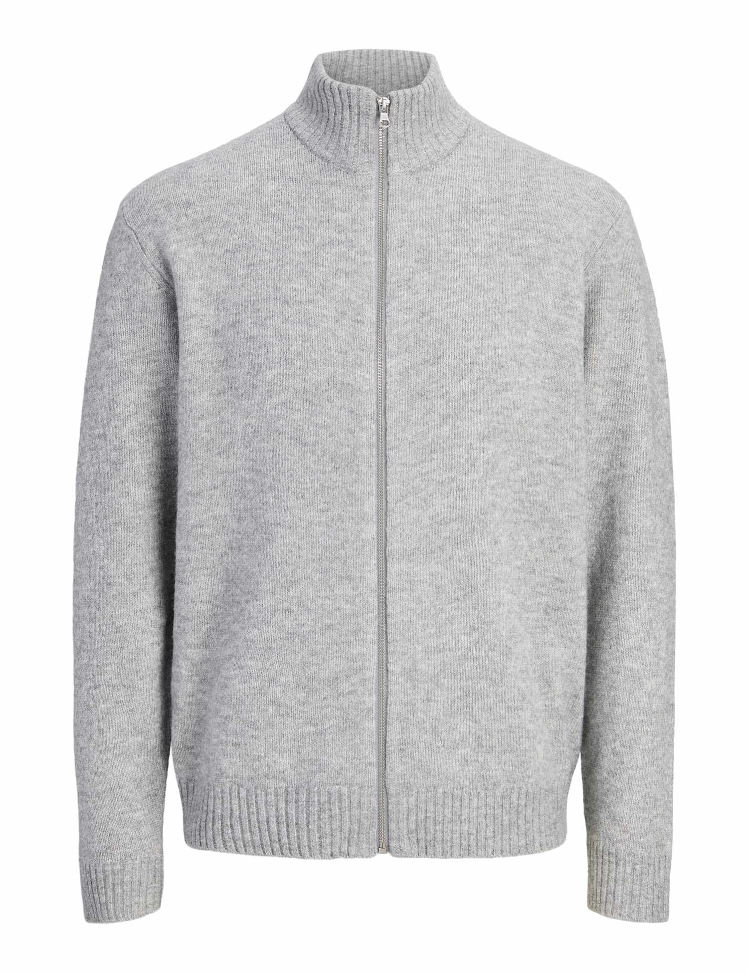 JACK & JONES Zip Up Cardigan with Wool Light Grey