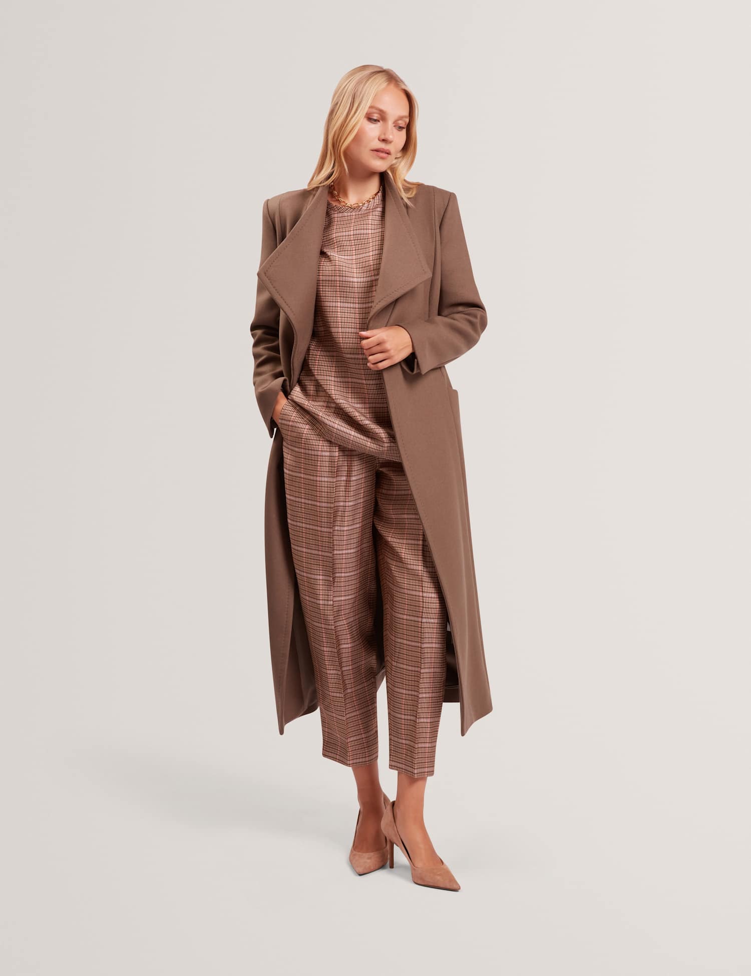 Ted Baker Wool Rich Collared Longline Wrap Coat Dark Grey