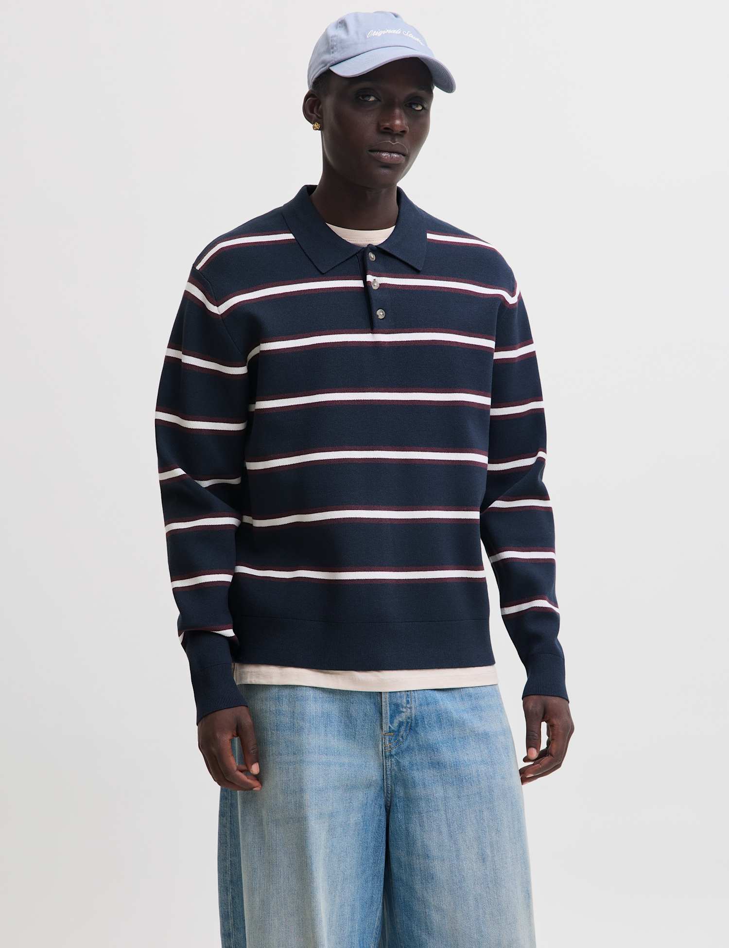JACK & JONES Striped Polo Shirt Navy Mix
