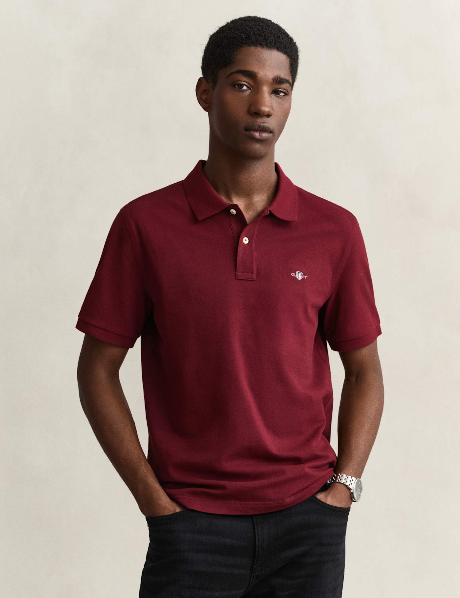 GANT Classics Regular Fit Pure Cotton Polo Shirt Burgundy