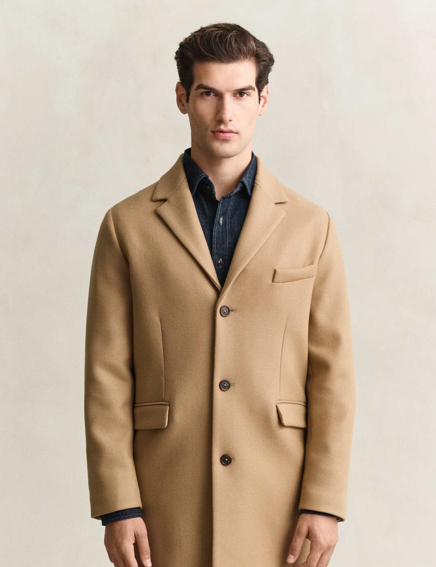 GANT Wool Rich Single Breasted Coat Taupe