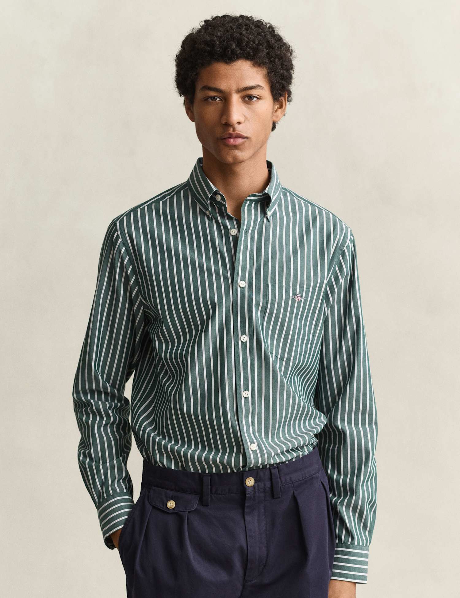 GANT Regular Fit Pure Cotton Striped Oxford Shirt Green