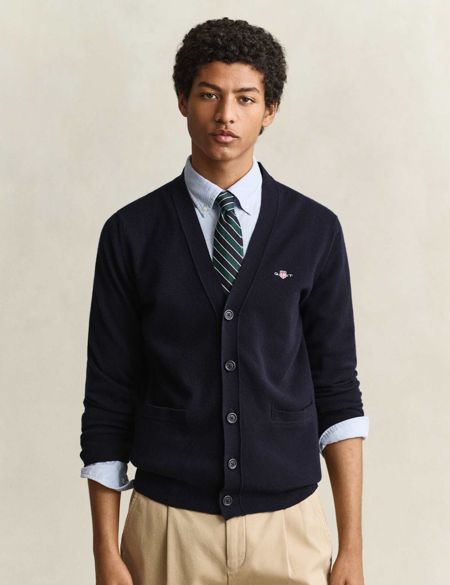 GANT Pure Superfine Lambswool V-Neck Cardigan Navy