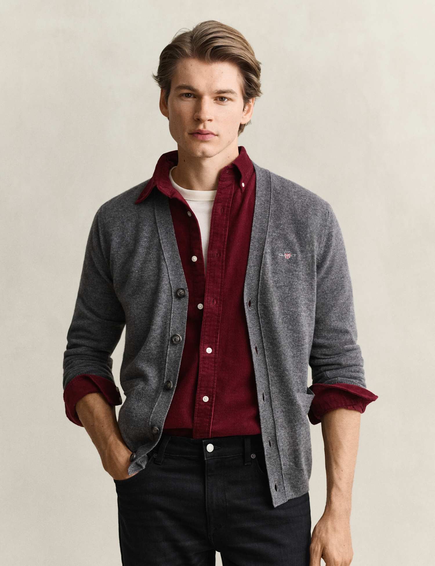 GANT Pure Superfine Lambswool V-Neck Cardigan Grey Marl