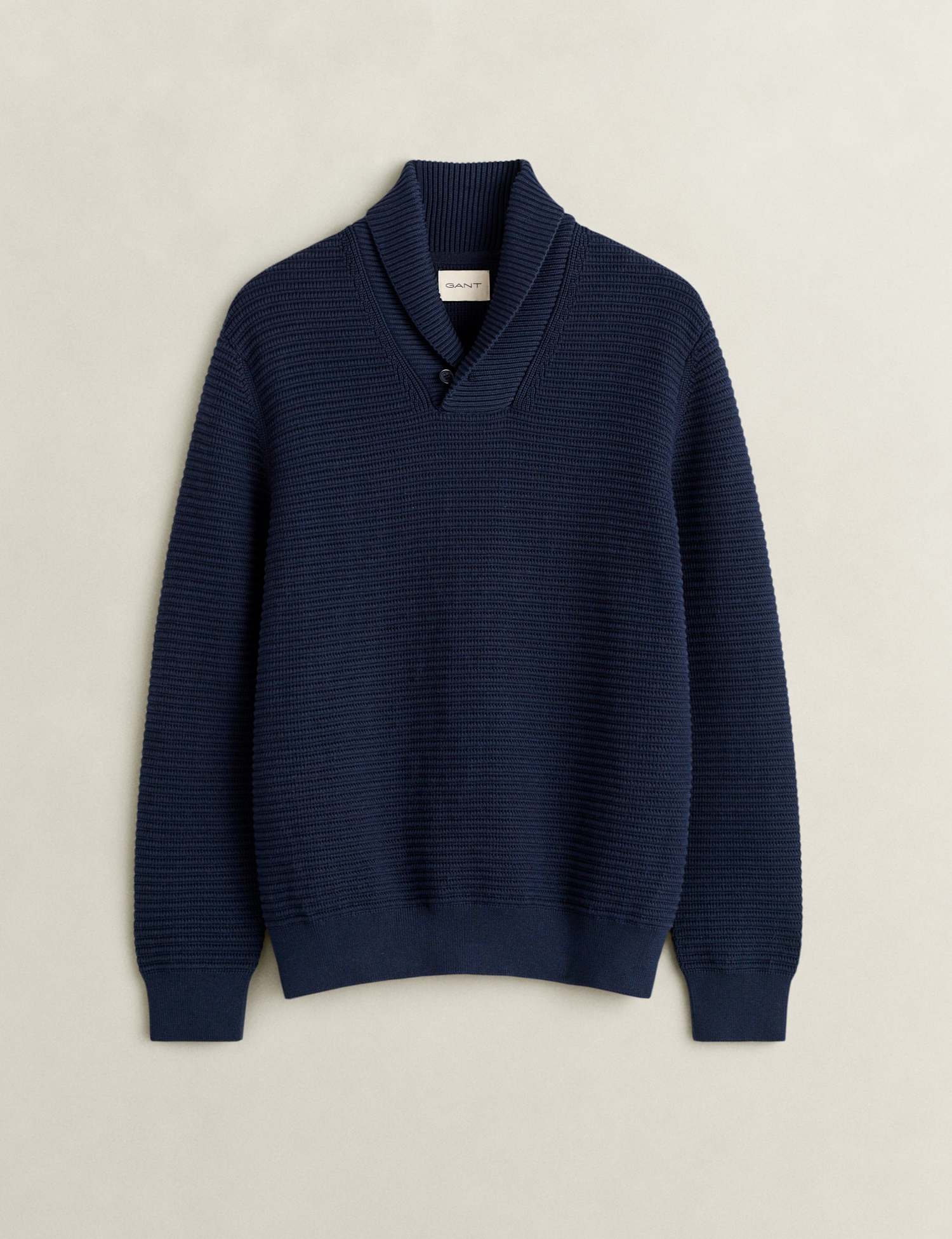 GANT Cotton Rich Textured Shawl Collar Jumper Navy