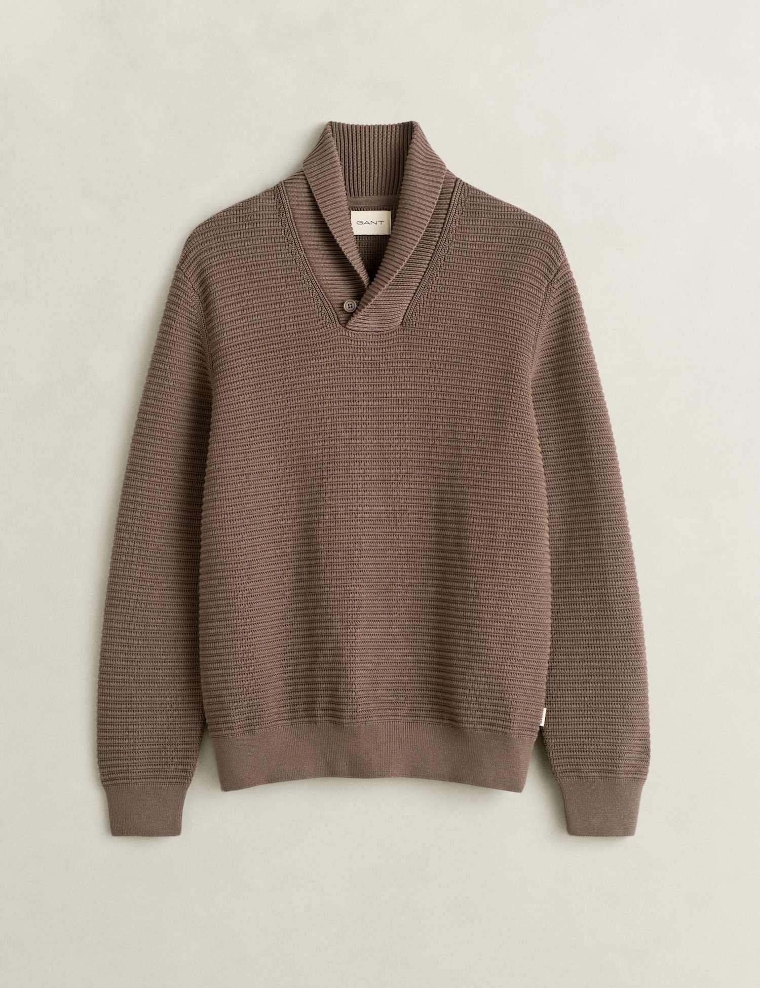 GANT Cotton Rich Textured Shawl Collar Jumper Taupe